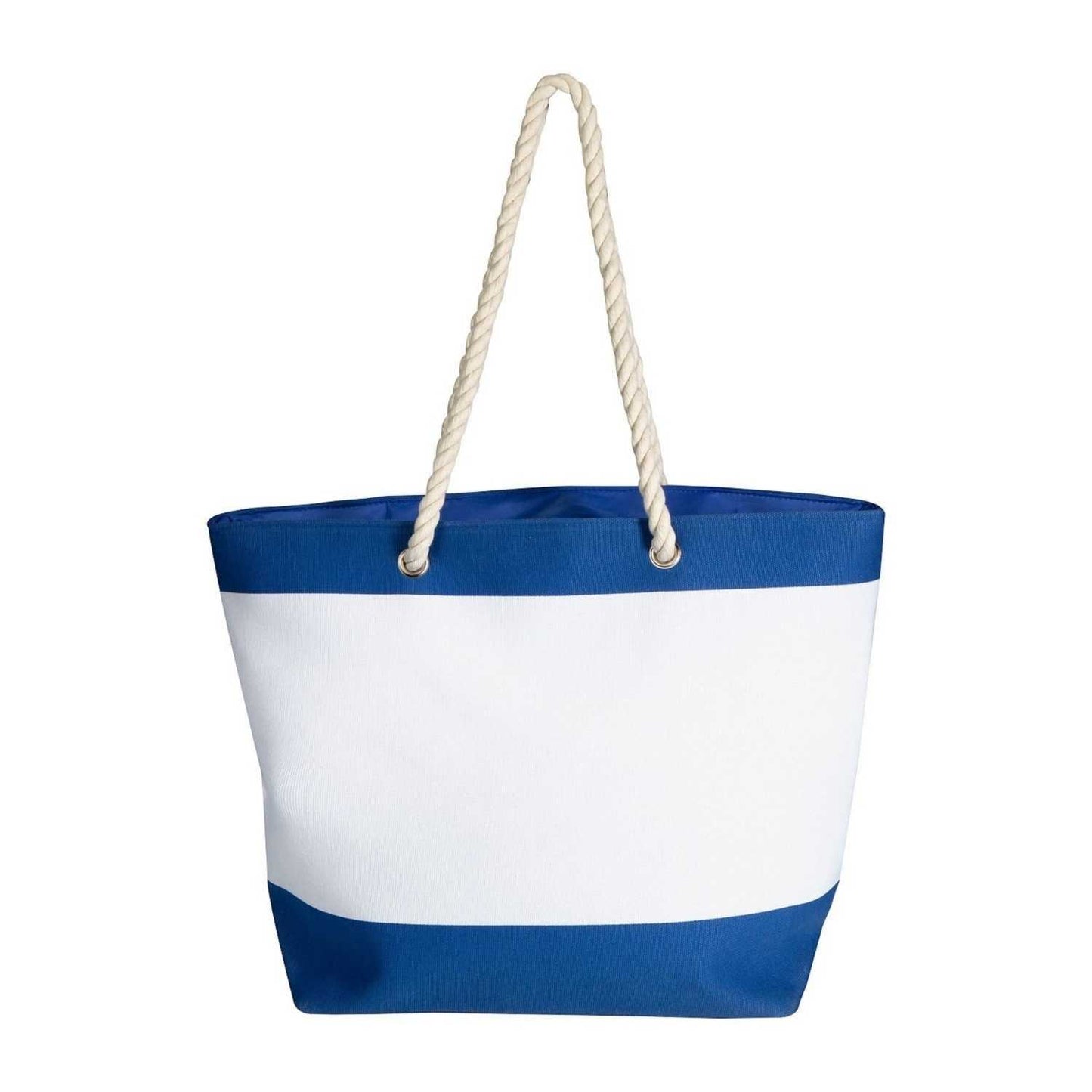 Elegani Nautical Beach Bag – 21" x 16" x 6" Canvas Tote with Cotton Rope Handles, Top Zipper Closure-Royal Blue