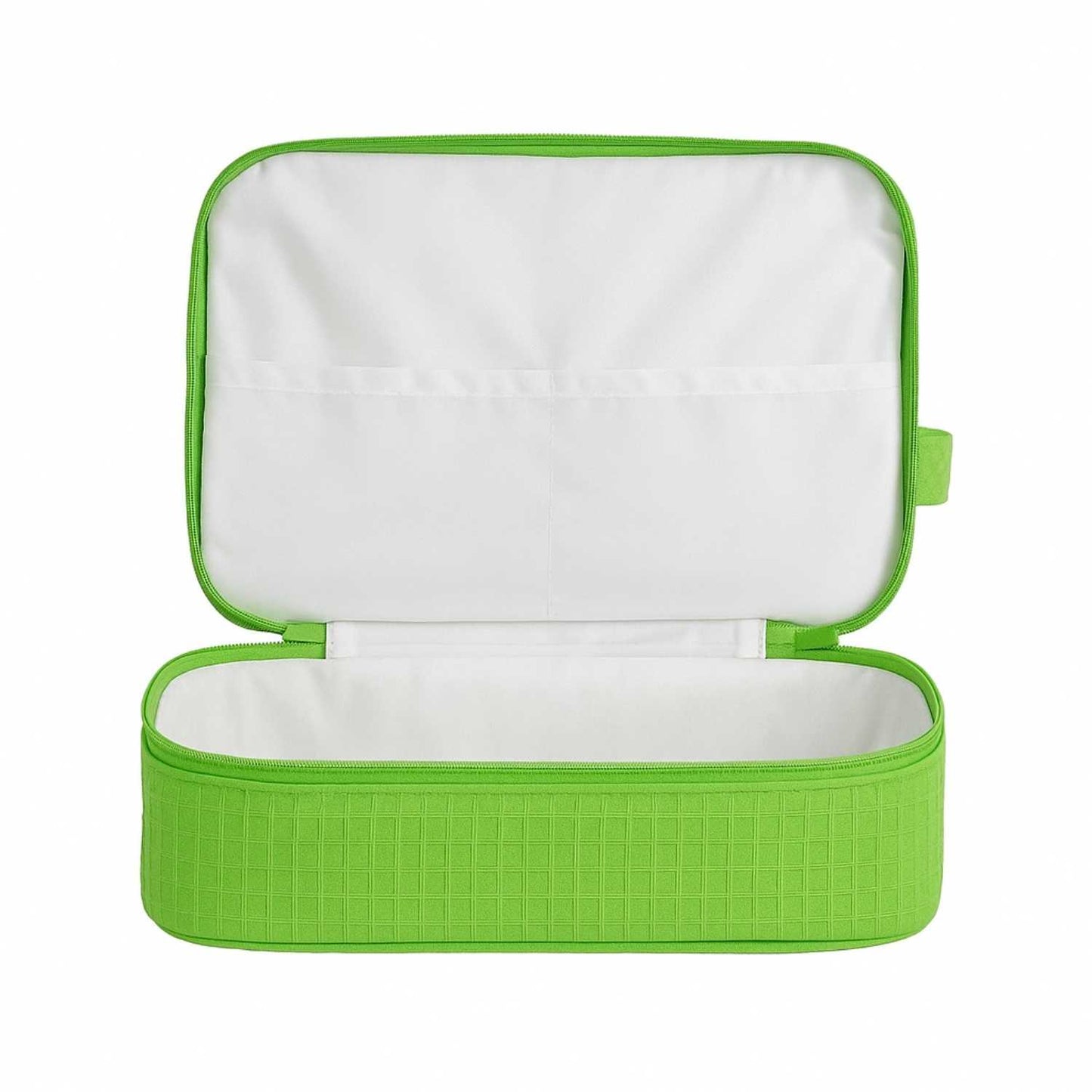 Elegani Waffle Weave Large Cosmetic Bag – 9.75" x 4" x 7" Travel Makeup Organizer with Dual Zippered Compartments, 3 Interior Pockets, Water-Repellent Lining-Lime Green