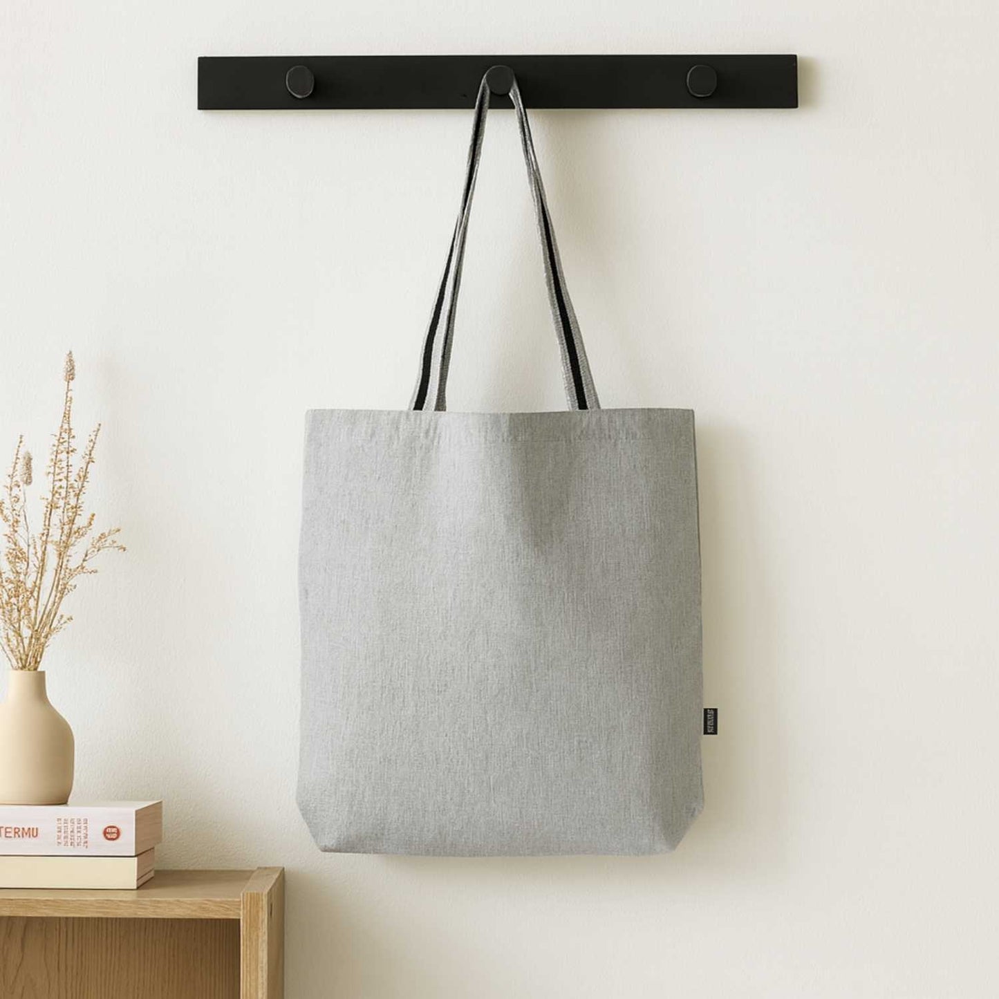 Elegani Deluxe Canvas Tote Bag with Striped Handles – 15" x 16" Eco-Friendly Recycled Cotton & Polyester-Gray