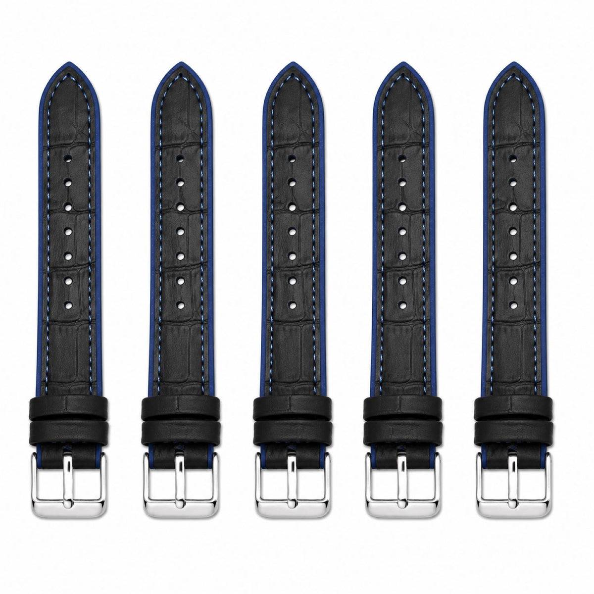 Leather & Rubber Hybrid Watch Replacement Band Compatible with Omega x Swatch MoonSwatch 20mm, Black/Blue
