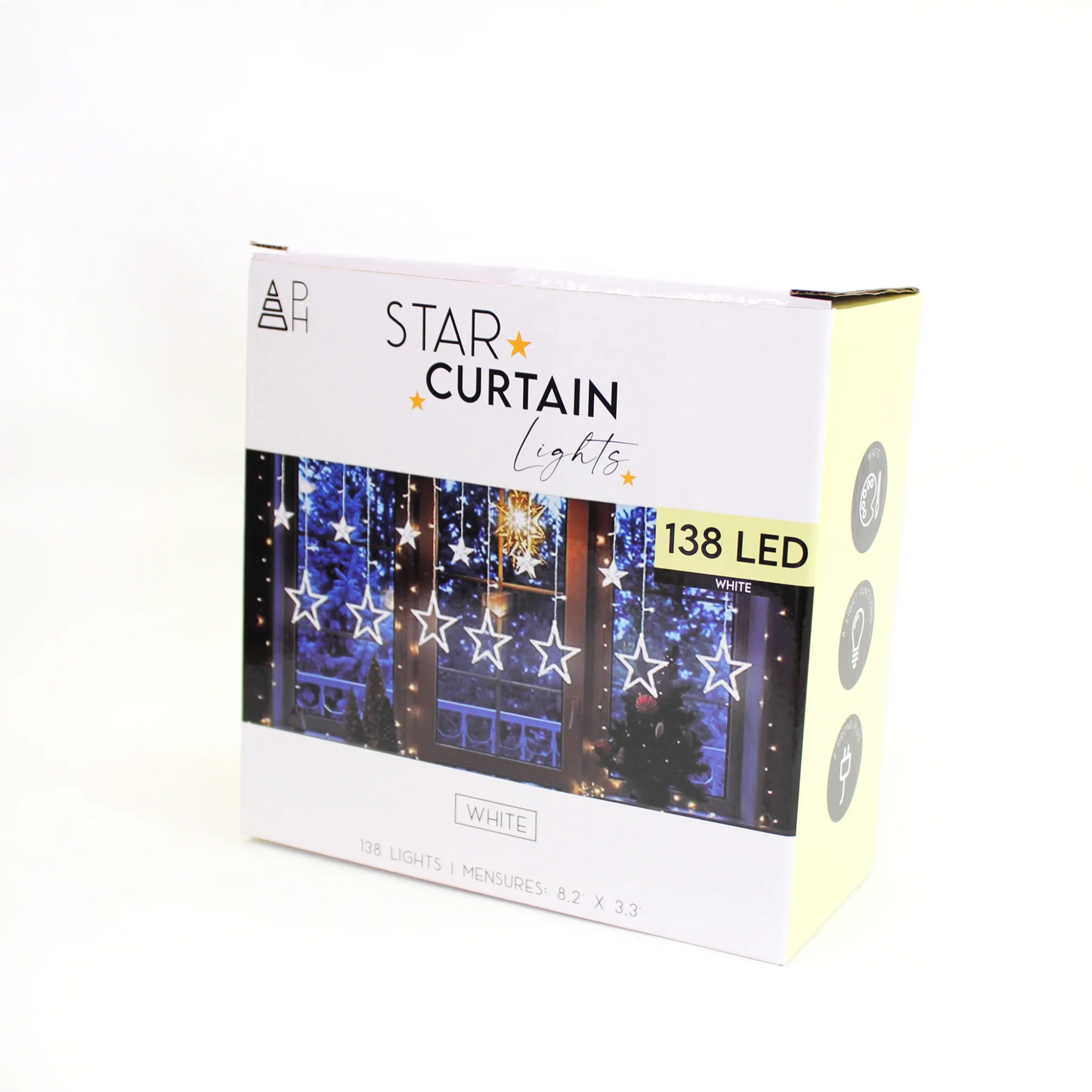 Elegani 138 LED Star Curtain Light – White Hanging String Lights with 12 Stars, 8 Lighting Modes, Plug-in, for Indoor Outdoor Room Party Backdrop