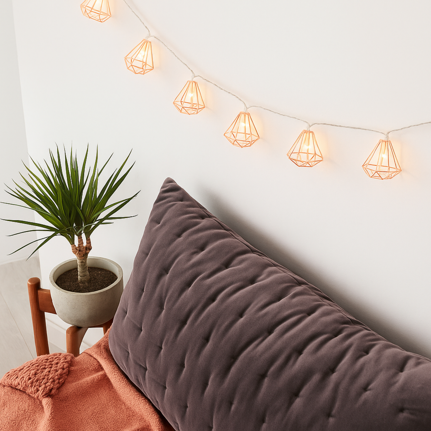 Elegani Rose Gold Diamond String Lights – 10 Warm White LED Lights on Copper Wire, 4.5ft Lighted Length – Decorative Lighting for Bedroom, Dorm, Shelf or Wall