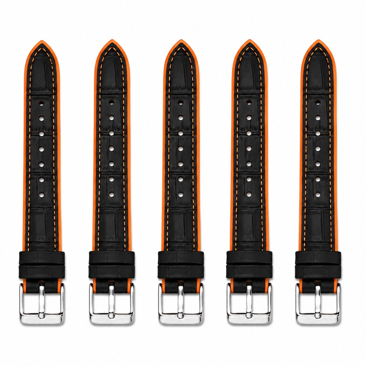 Leather & Rubber Hybrid Watch Replacement Band Compatible with Omega x Swatch MoonSwatch 20mm, Black/Orange