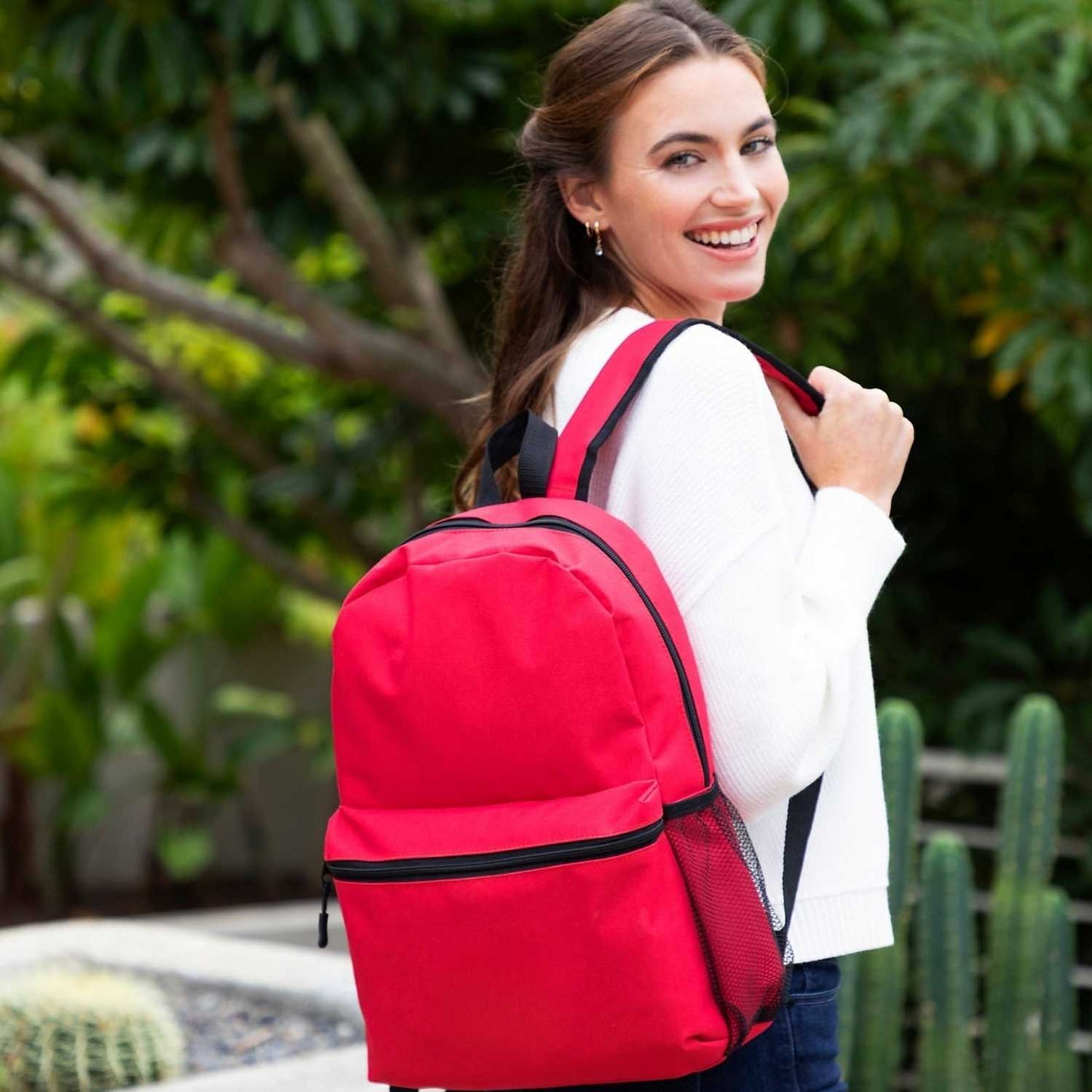 Elegani Classic Backpack – 11.61" x 16.53" x 3.93" Eco-Friendly Recycled PET, 12L Capacity, Ergonomic Sport Zipper Pulls-Red