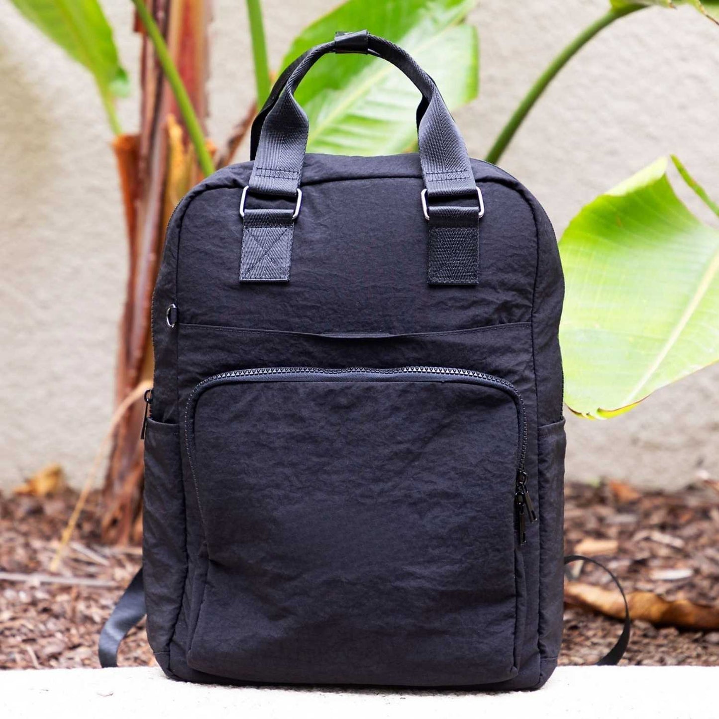 Elegani Essential Tote Backpack – 11.41" x 15.35" x 5.11" Eco-Friendly Recycled Waterproof Nylon, 14.7L Capacity, Fits 15" Laptop, Multiple Compartments-Black