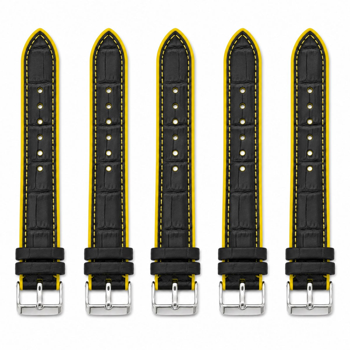 Leather & Rubber Hybrid Watch Replacement Band Compatible with Omega x Swatch MoonSwatch 20mm, Black/Yellow