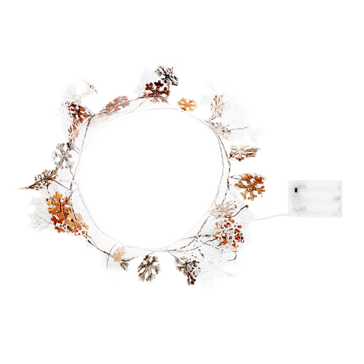 Elegani 20 LED Glitter Snowflake Fairy Lights – 7.5ft Copper Wire String Light with Large & Small Glittered Snowflakes, Warm White Glow for Holiday Mantel, Table & Wreath Decor