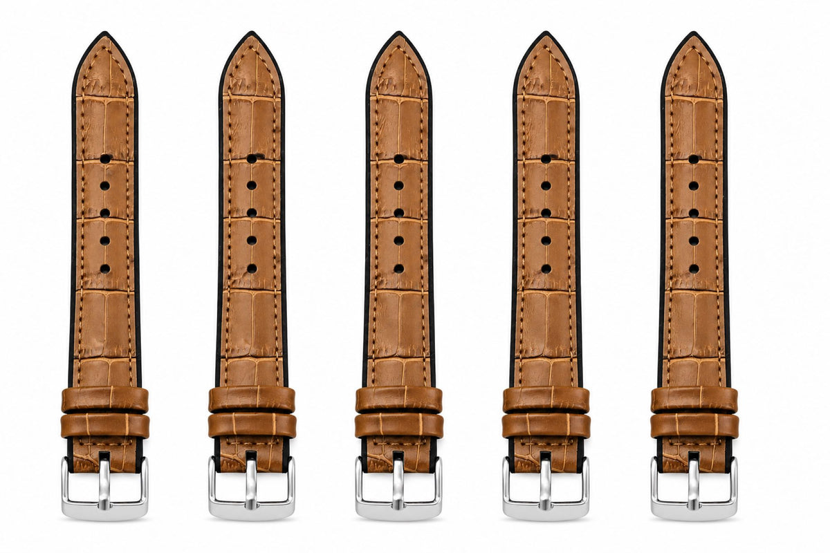 Leather & Rubber Hybrid Watch Replacement Band Compatible with Omega x Swatch MoonSwatch 20mm, Brown/Black