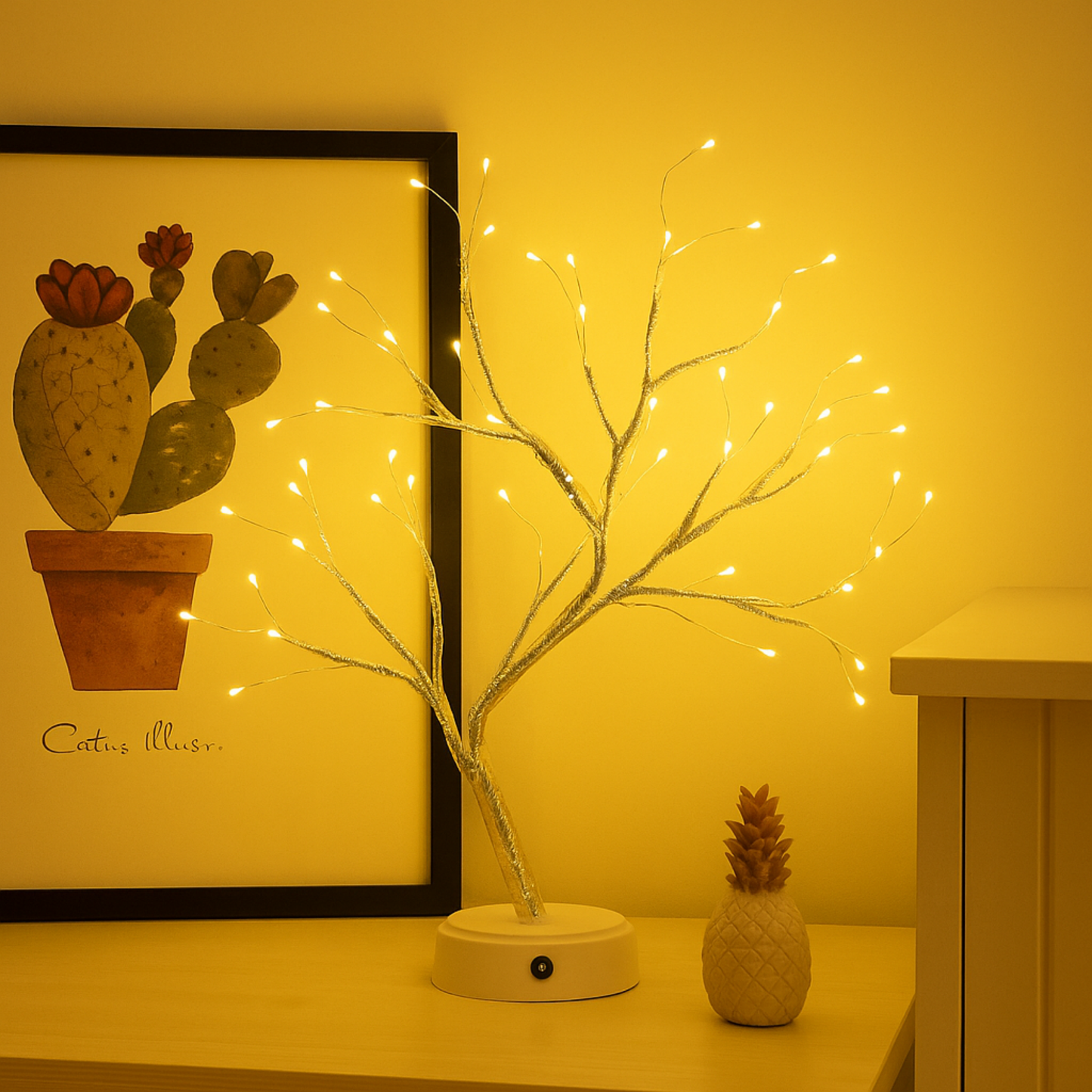 Elegani 60 LED Warm White Tree String Lights – 20ft Silver Wire, 4" Spacing, Indoor/Outdoor Use, Ideal for Bedroom, Party, Wedding, and Holiday Decor