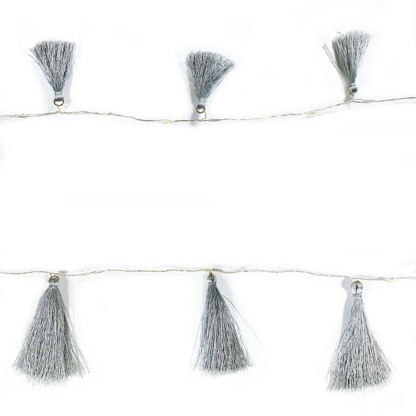 Elegani Boho Tassel Fairy String Lights – 20 LED Warm White Lights with Soft Grey Tassels, 7ft Decorative Light for Bedroom, Nursery, Dorm, or Party Décor-SMALL