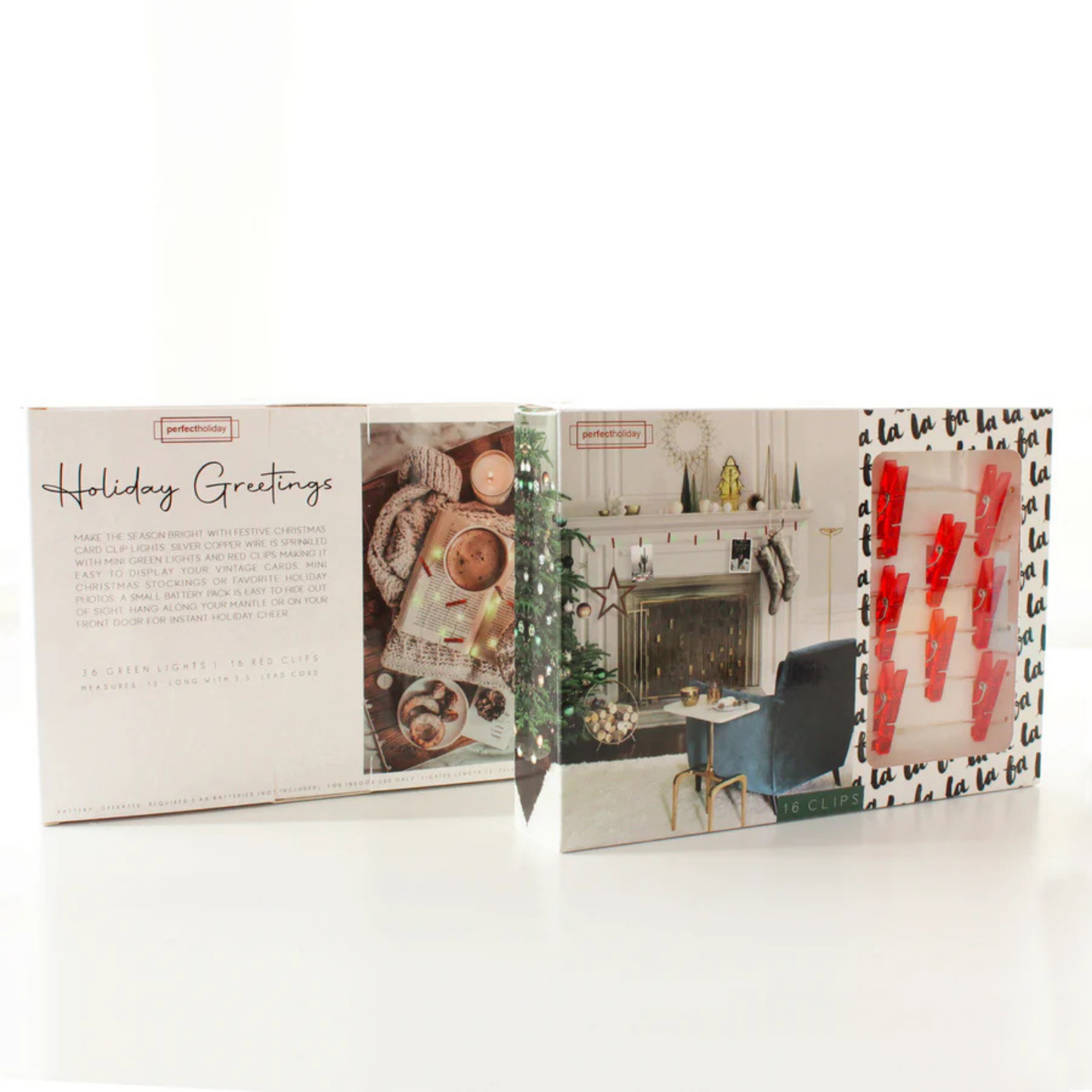 Elegani 36 LED Red Photo Clip String Light with Green Lights – 13FT Decorative Holiday Card Display