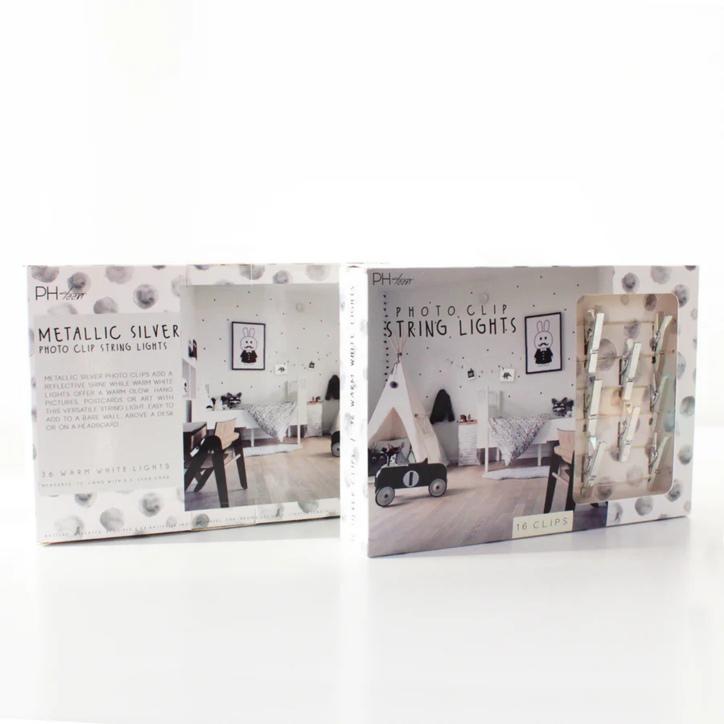 Elegani 36 LED Silver Photo Clip String Light – 13ft Warm White Decorative String Light with Metallic Silver Clips