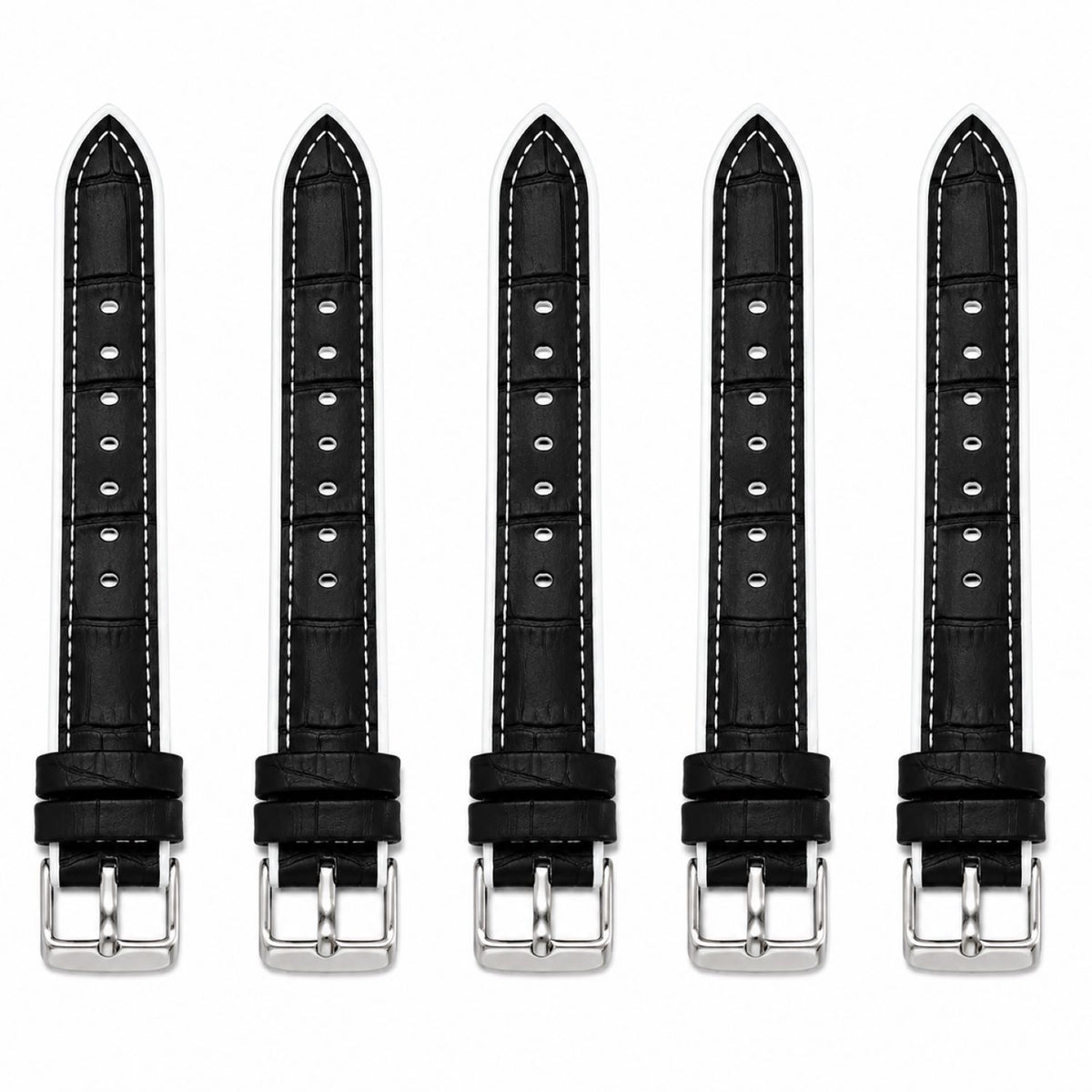 Leather & Rubber Hybrid Watch Replacement Band Compatible with Omega x Swatch MoonSwatch 20mm, Black/White