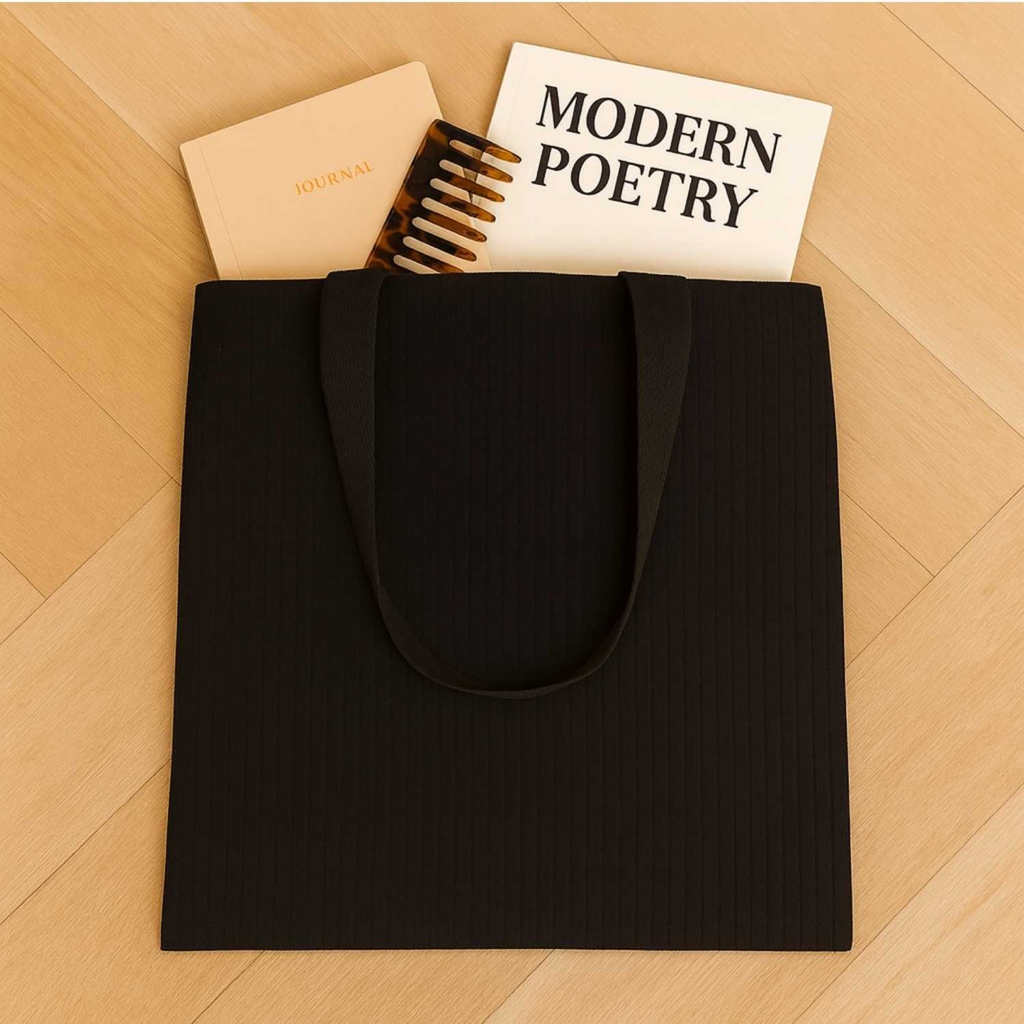 Elegani Classic Terry Tote Bag – 14.5" x 15.75" 100% Polyester with Terry Front & Cotton Backing, 24" Handles-Black
