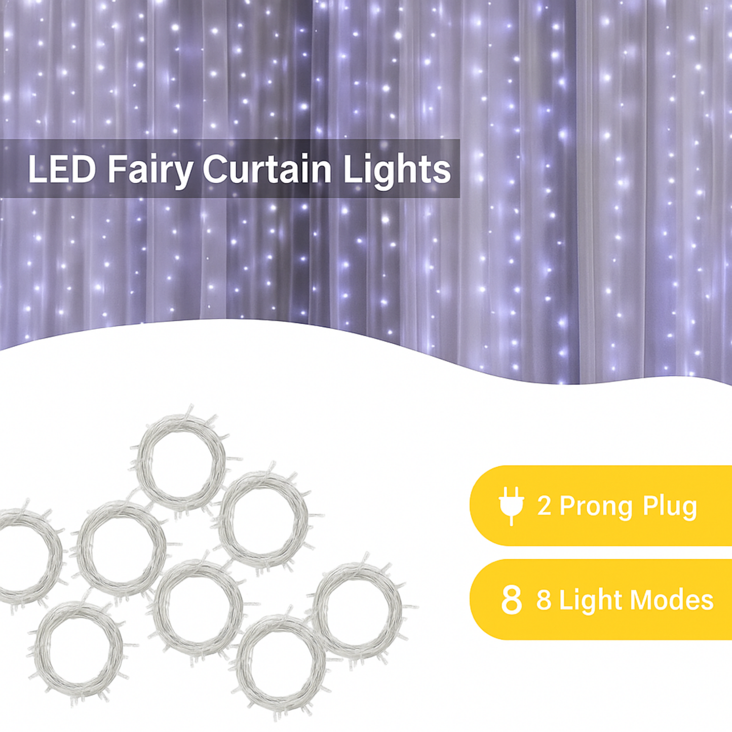 Elegani 200 LED White Curtain String Light – 8.2 x 6.6 Ft Hanging Lights with 8 Modes, Plug-in, Indoor/Outdoor Backdrop Lighting for Weddings, Parties, and Home Décor