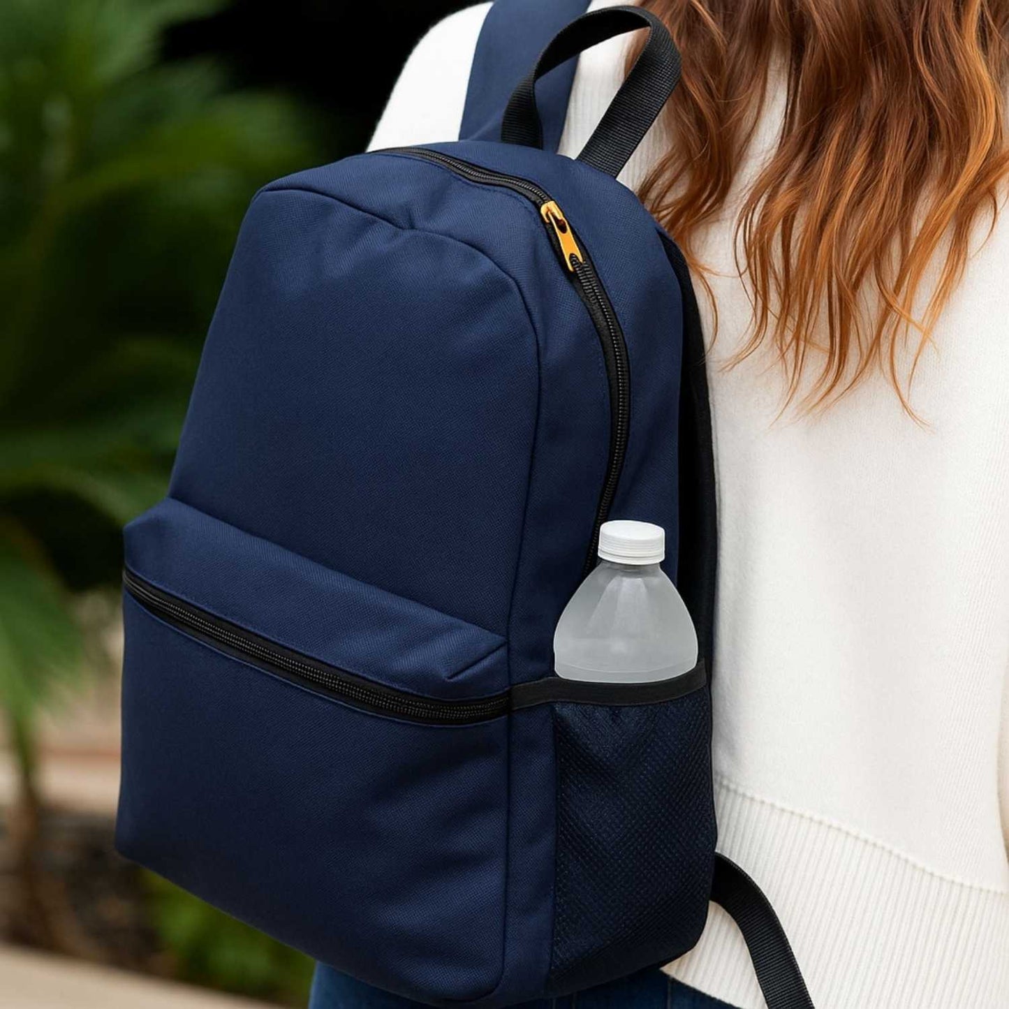 Elegani Classic Backpack – 11.61" x 16.53" x 3.93" Eco-Friendly Recycled PET, 12L Capacity, Ergonomic Sport Zipper Pulls-Navy