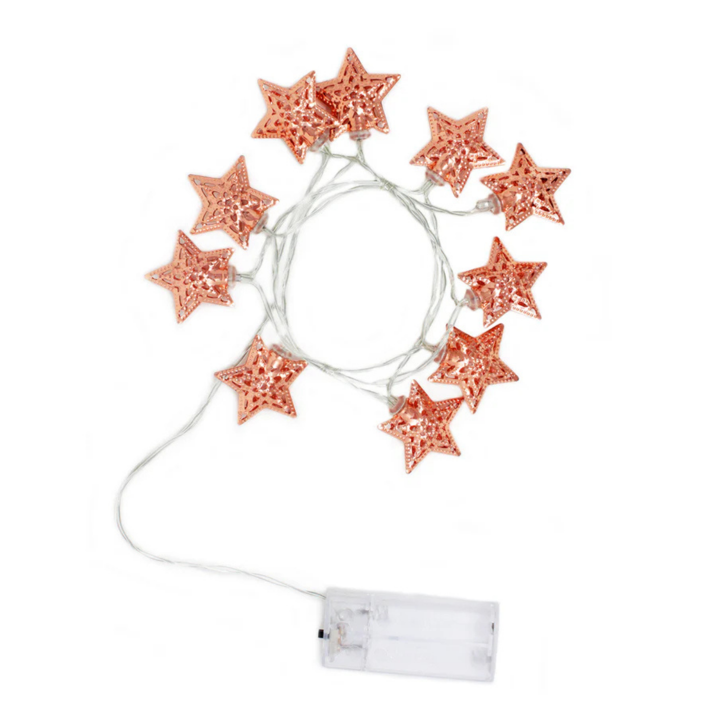 Elegani 10 LED Rose Gold Star String Lights – Warm White Metal Star Fairy Lights – 3ft Lighted Cord
