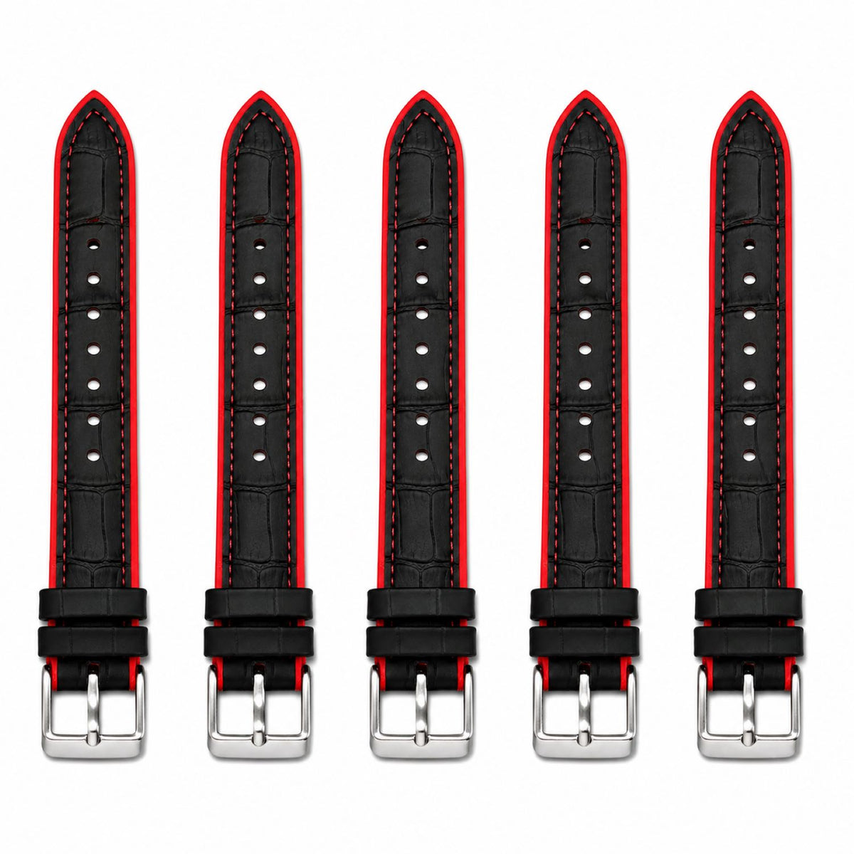 Leather & Rubber Hybrid Watch Replacement Band Compatible with Omega x Swatch MoonSwatch 20mm, Black/Red
