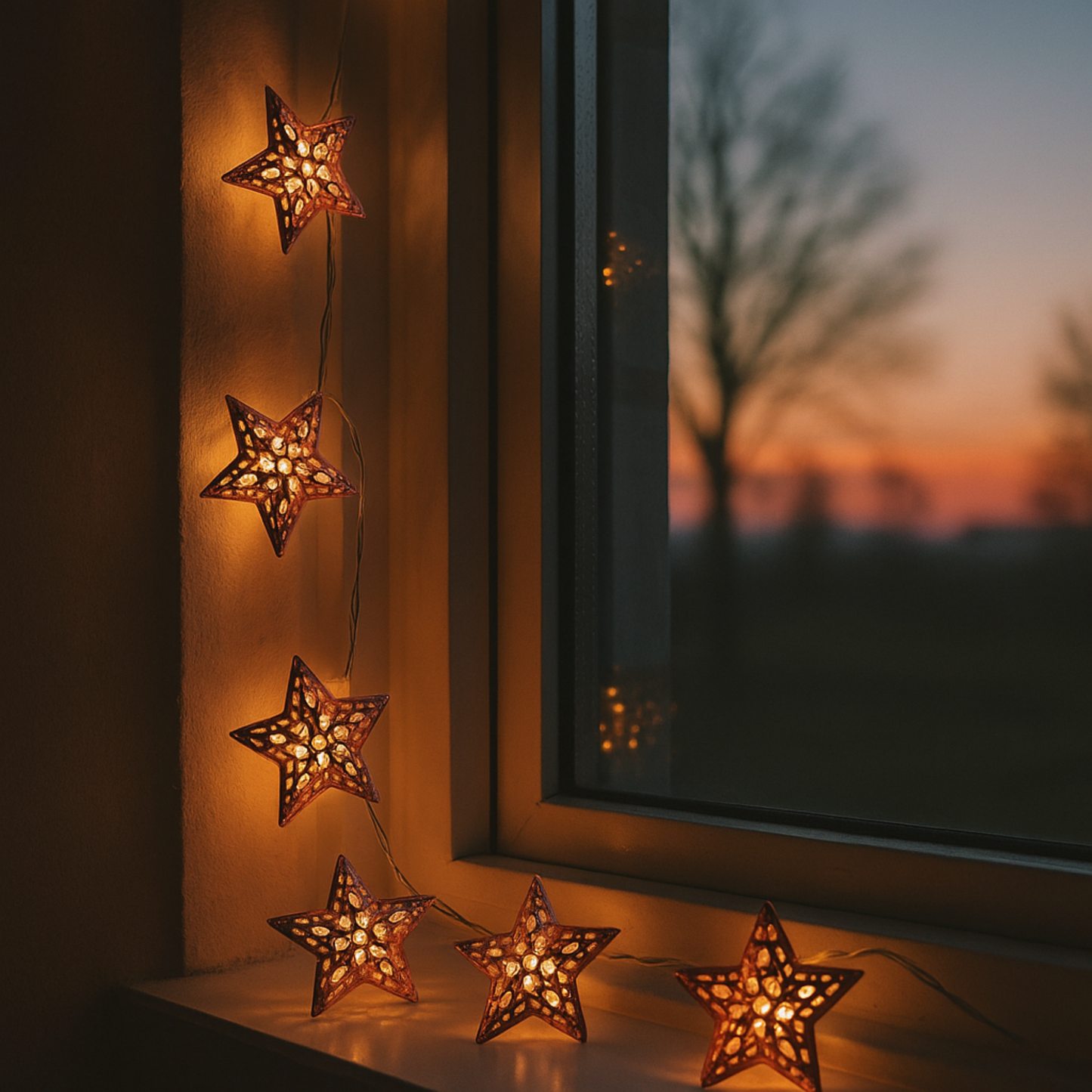 Elegani Rose Gold Moroccan Star String Lights – 10 LED Warm White Lights, 3FT Clear Cable