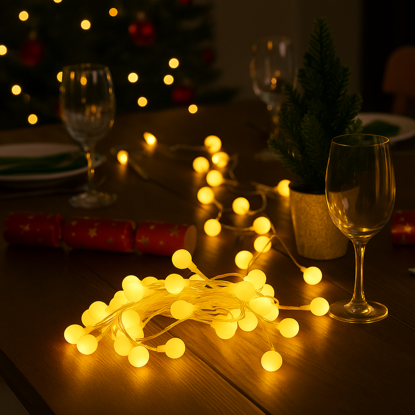 Elegani 50 LED Warm White String Light Bulbs with Connector – 16ft Plug-In, 8 Lighting Modes, Indoor/Outdoor Decorative Lighting for Holiday, Party, and Home Décor