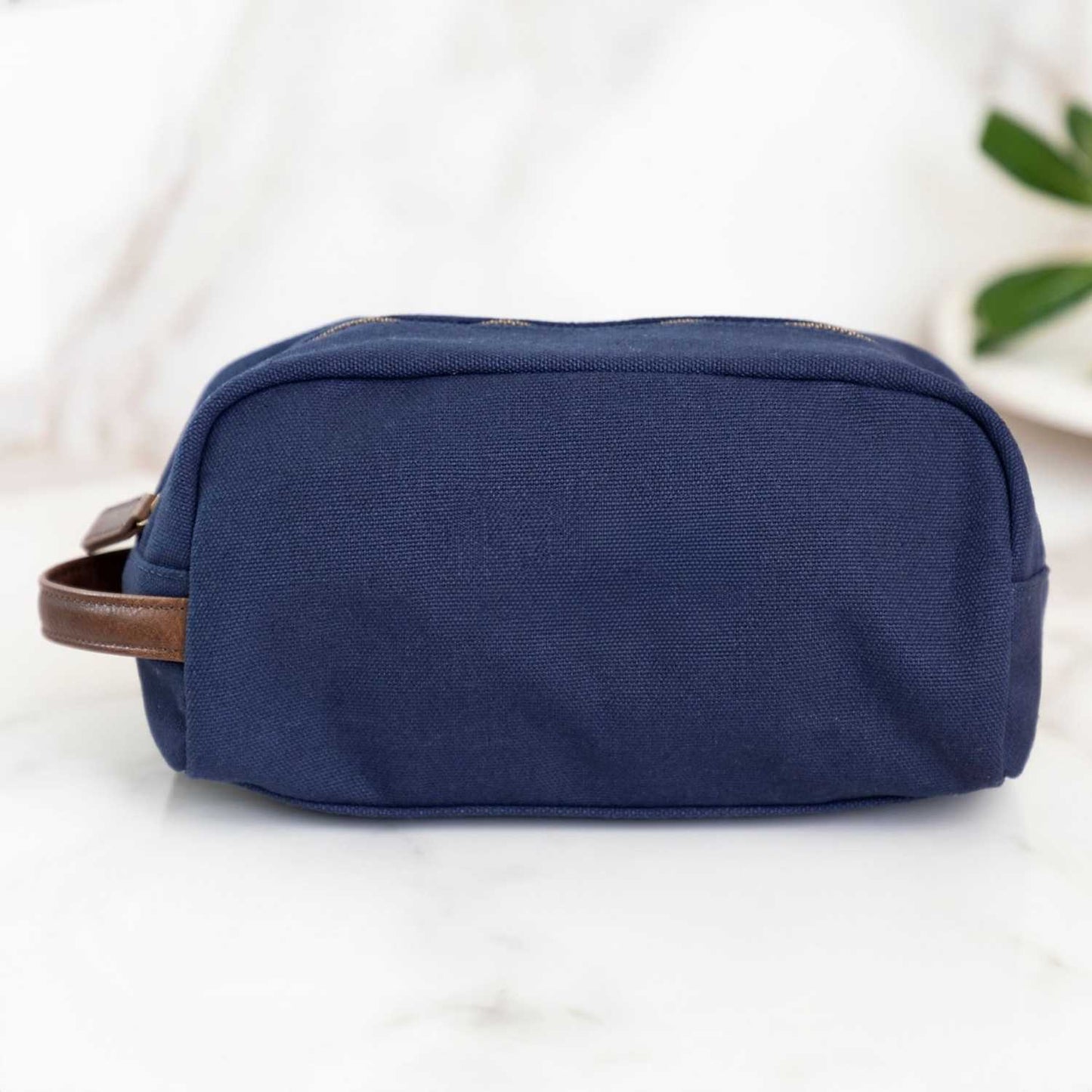 Elegani Touring Luxe Toiletry Bag – 9.84" x 4.72" x 5.90", Eco-Friendly Recycled Canvas with PU Accents-Navy