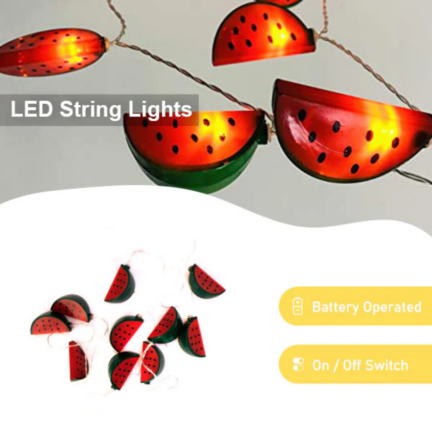Elegani 10 LED Watermelon String Lights – Warm White Decorative Indoor Outdoor Lighting