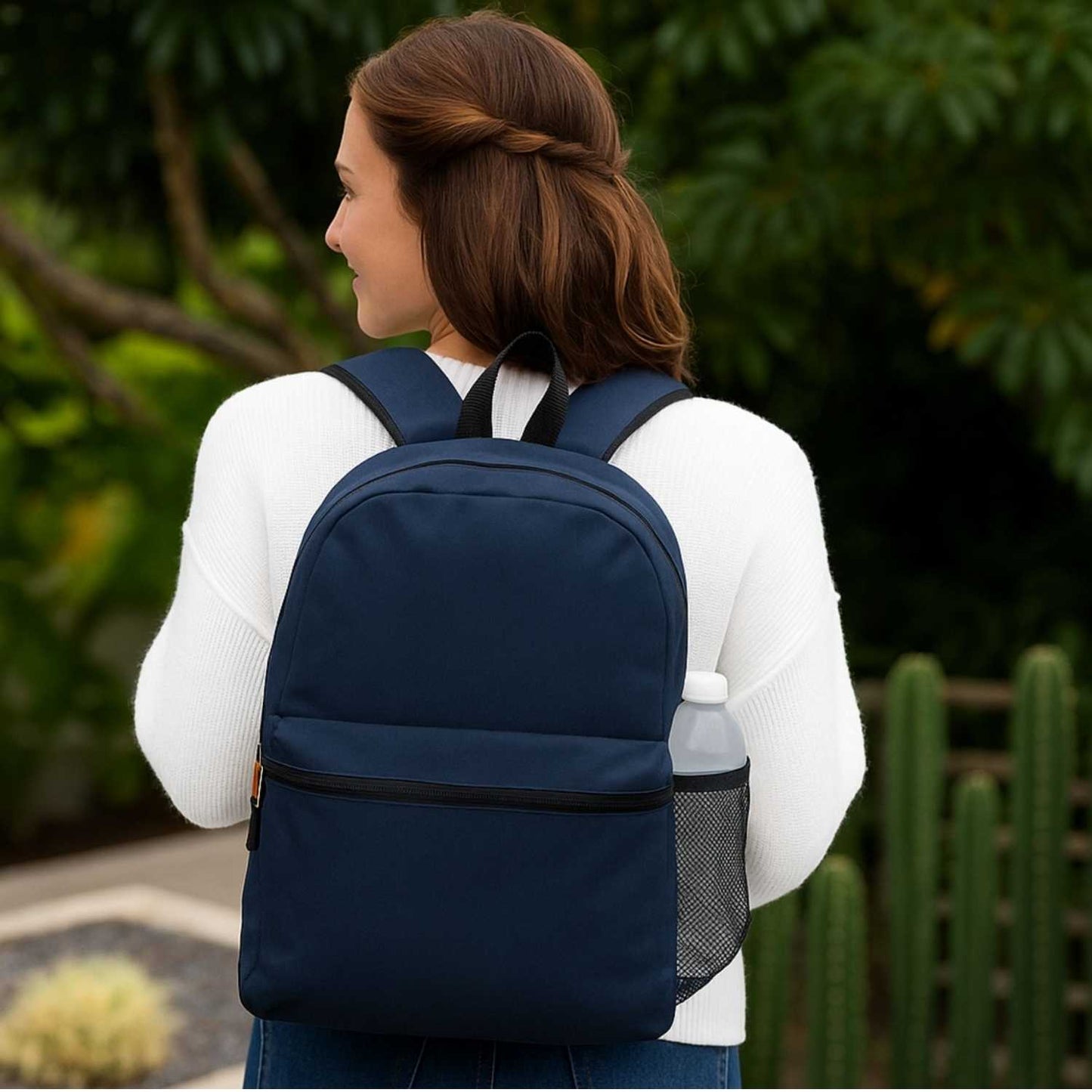 Elegani Classic Backpack – 11.61" x 16.53" x 3.93" Eco-Friendly Recycled PET, 12L Capacity, Ergonomic Sport Zipper Pulls-Navy