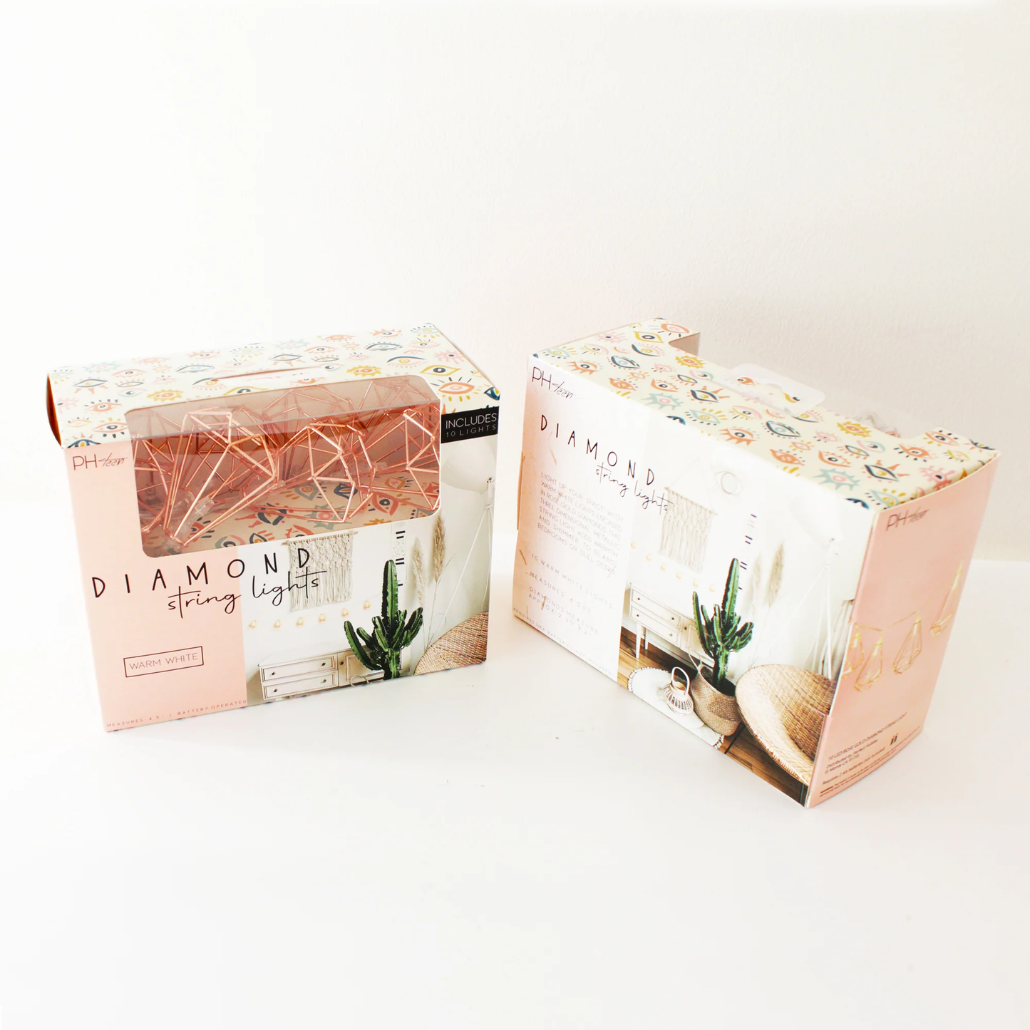 Elegani Rose Gold Diamond String Lights – 10 Warm White LED Lights on Copper Wire, 4.5ft Lighted Length – Decorative Lighting for Bedroom, Dorm, Shelf or Wall