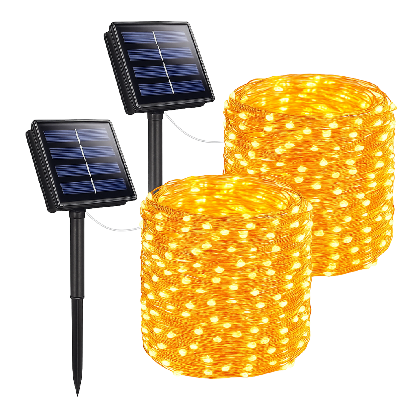 Elegani 2-Pack Solar Powered Fairy Lights 100 LED Each – 32ft Warm White Copper Wire Outdoor Waterproof String Lights with Ground Stakes