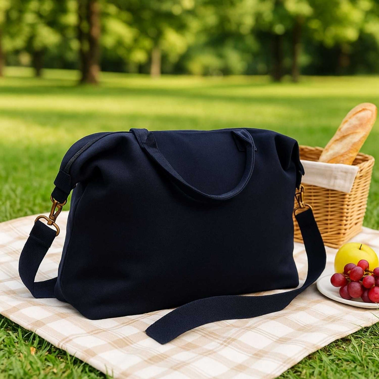 Elegani Canvas Weekender Bag – 24.8" x 16.5" Eco-Friendly 14 oz Recycled Canvas-Navy