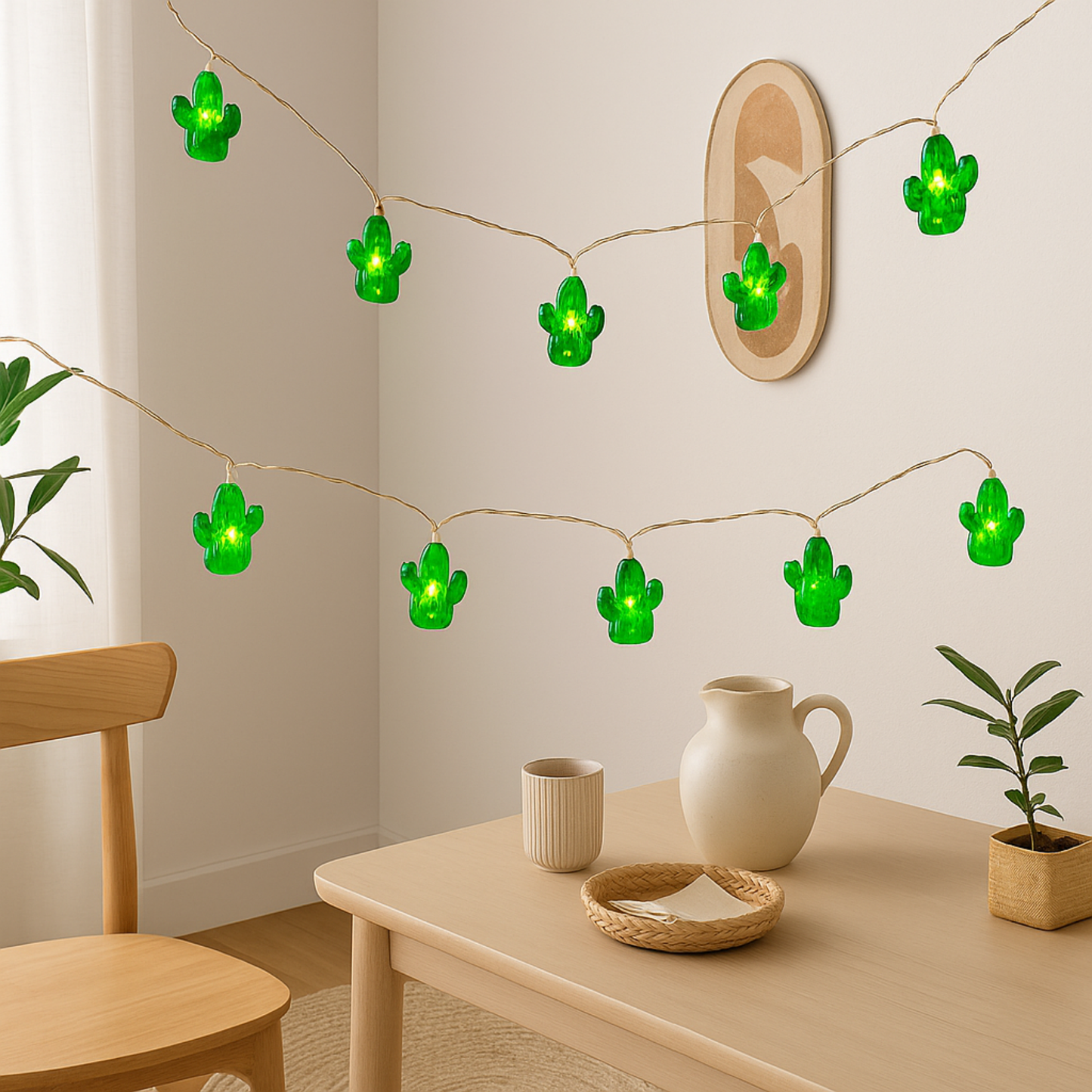 Elegani 10 LED Cactus String Lights – Warm White Decorative Fairy Lights for Bedroom, Dorm, Patio or Party Décor – 3.5 ft Lighted Length with Clear Cable