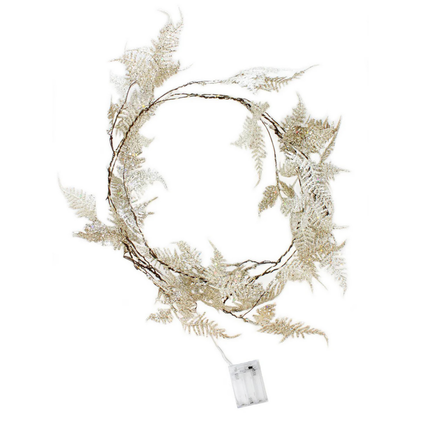 Elegani 20 LED Gold Iridescent Glitter Fern Fairy Lights – 7' Twinkle Garland with Warm White LEDs
