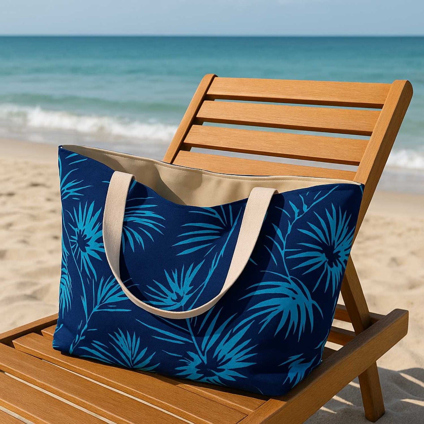 Elegani Coastal Tote Bag – 22" x 15" x 6" Polyester Canvas Beach Bag-Palm Tree