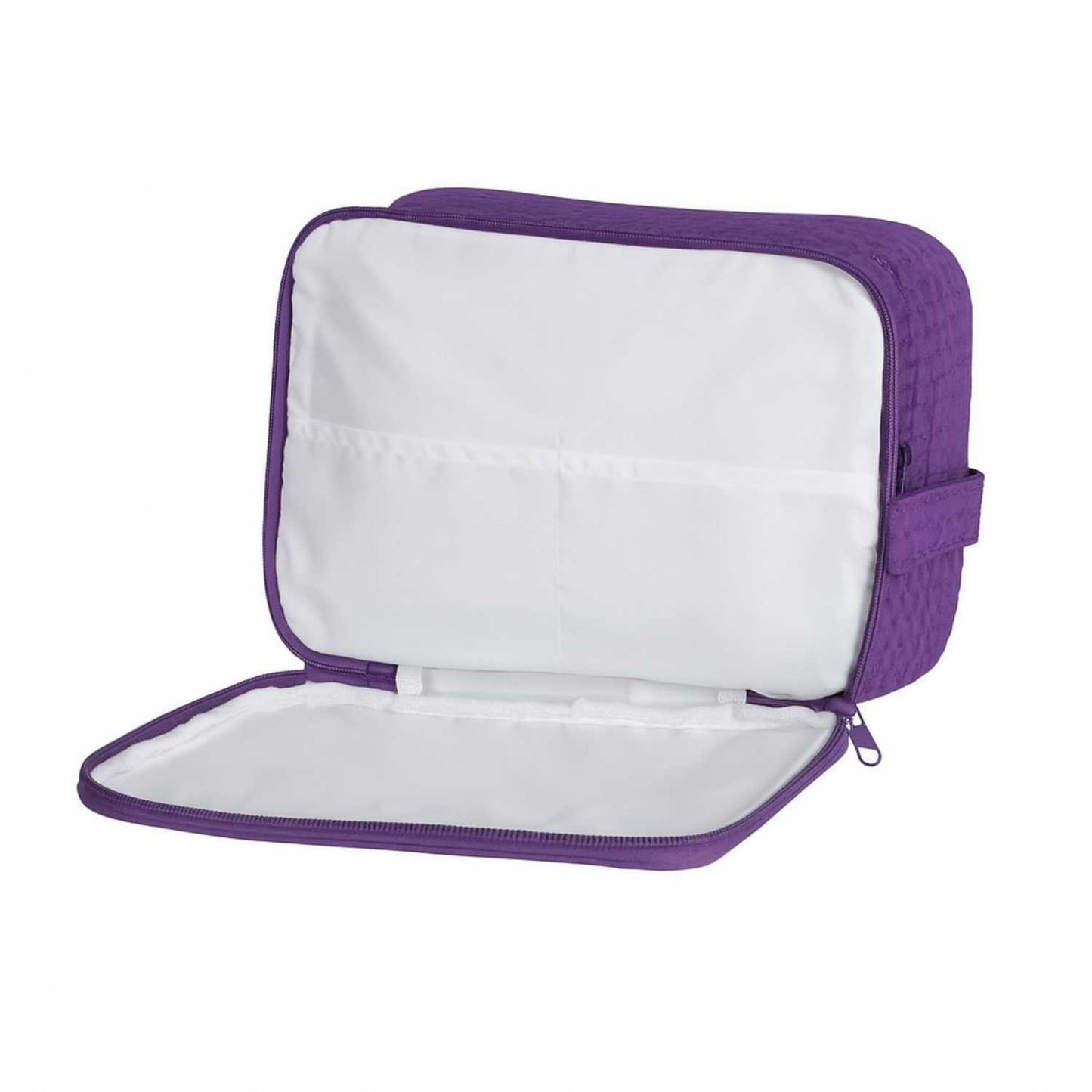 Elegani Waffle Weave Large Cosmetic Bag – 9.75" x 4" x 7" Travel Makeup Organizer with Dual Zippered Compartments, 3 Interior Pockets, Water-Repellent Lining-Purple