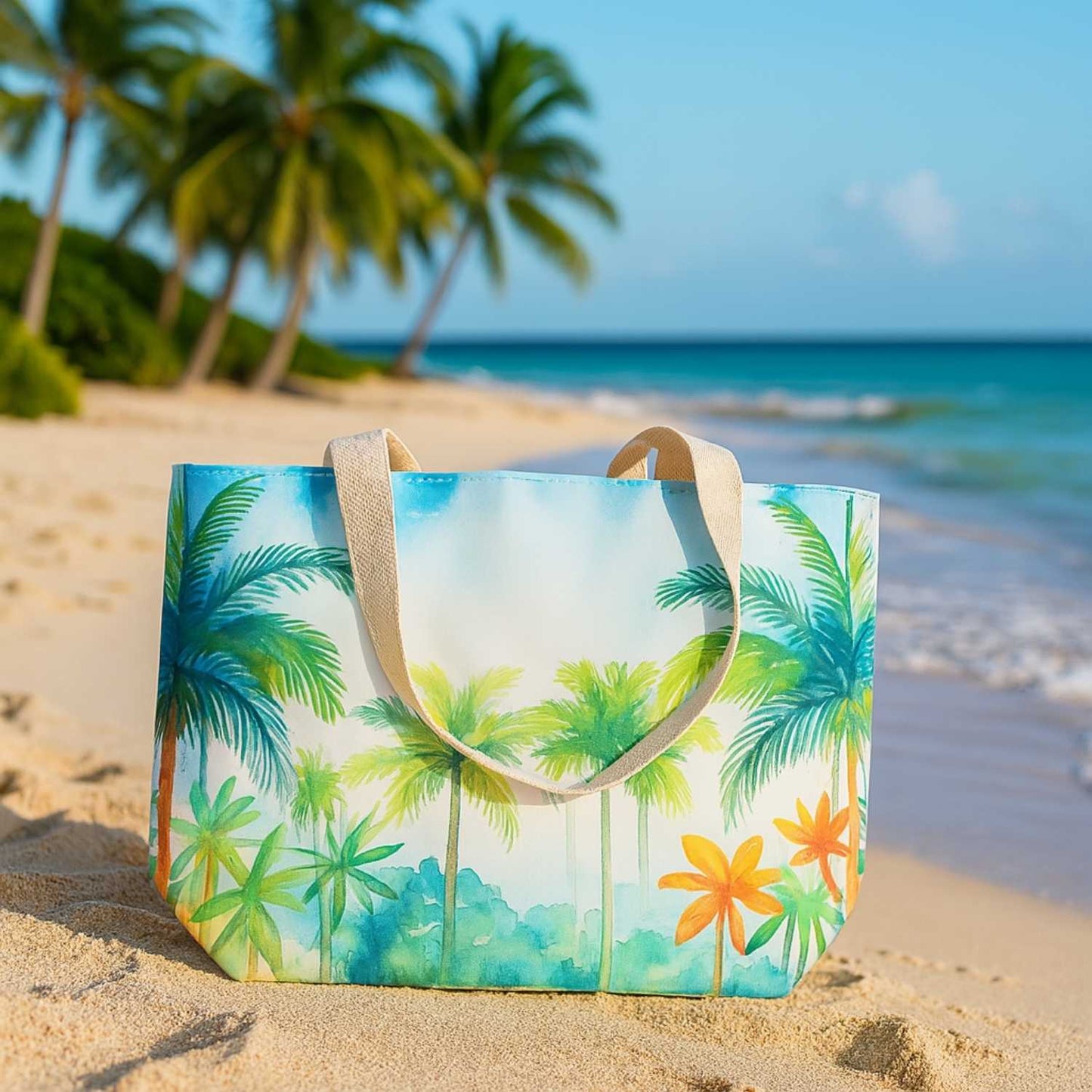 Elegani Coastal Tote Bag – 22" x 15" x 6" Polyester Canvas Beach Bag-Beach