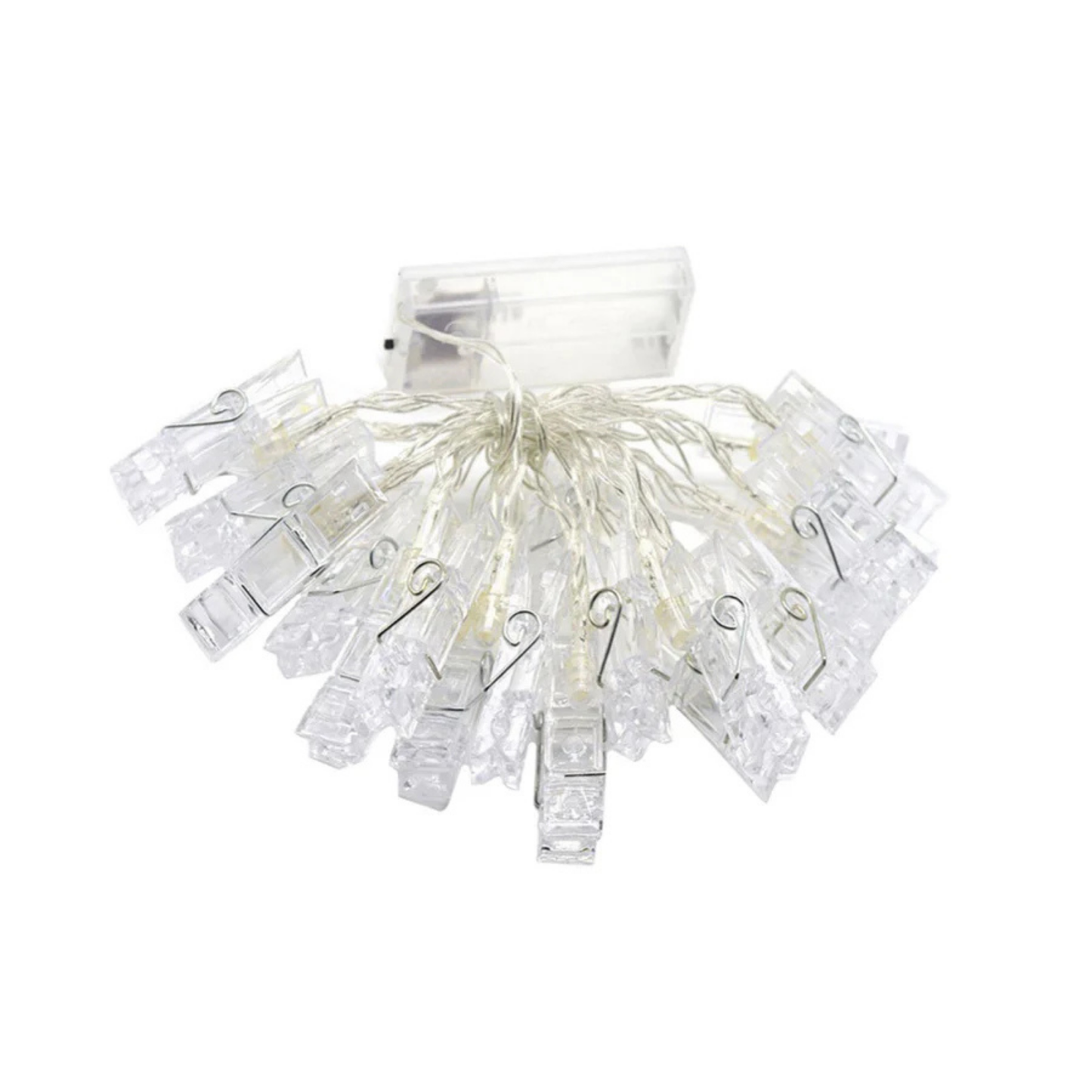 Elegani 20 LED Clear Cable Photo Clip String Lights – 40 Large Clips, 9' Lighted Length, Warm White Glow