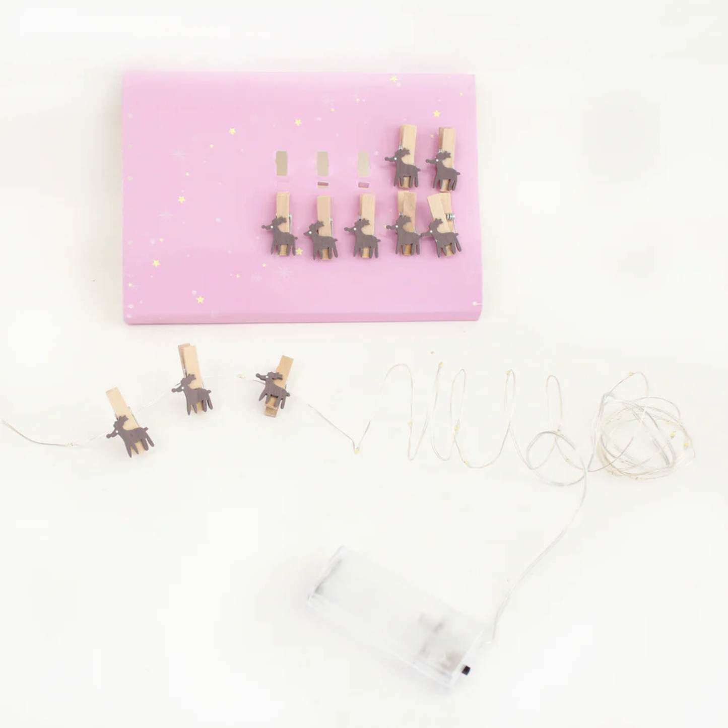 Elegani 20 LED Microdot String Lights with 10 Wood Deer Clips – 7FT Copper Wire Indoor Decorative Light Set