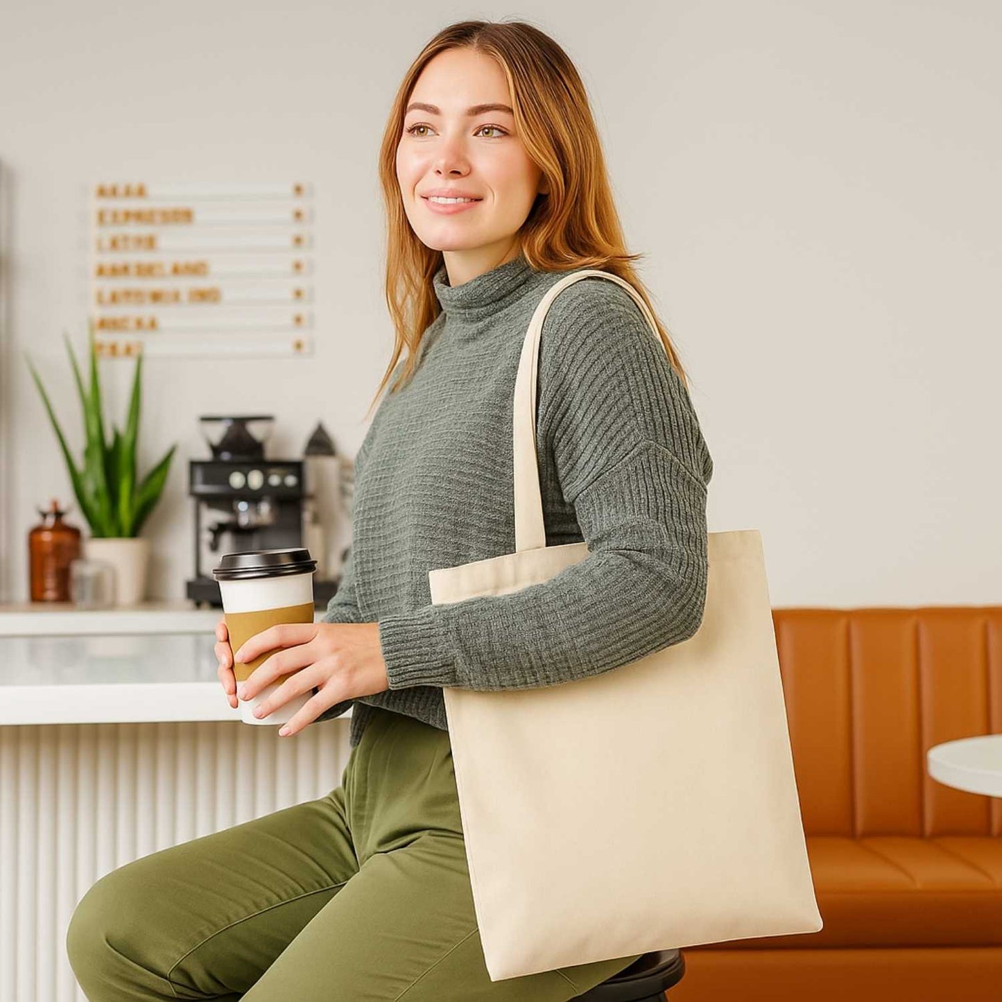 Elegani Classic Terry Tote Bag – 14.5" x 15.75" 100% Polyester with Terry Front & Cotton Backing, 24" Handles-Natural