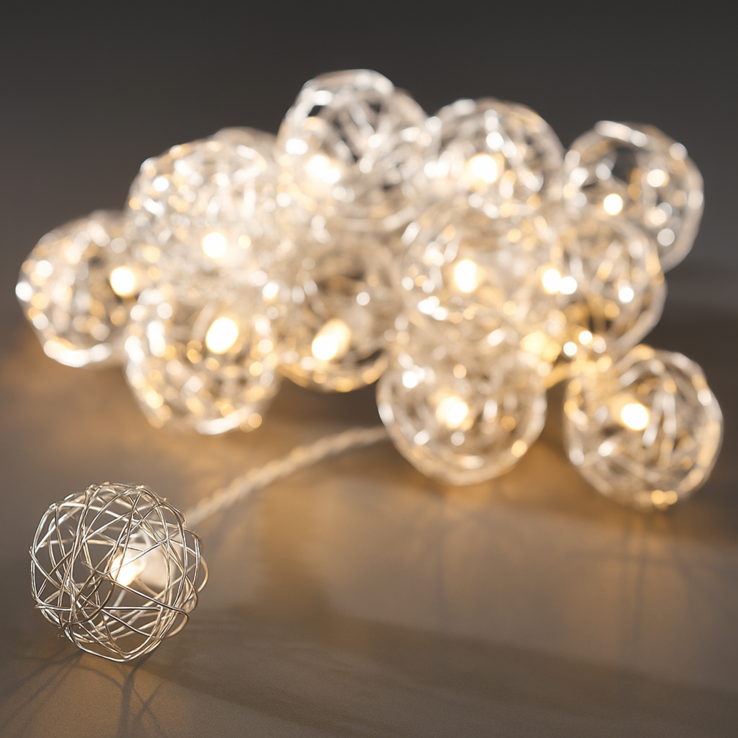Elegani 10 LED Wire Ball String Light – 3ft Flexible Silver Copper Wire with 12" Lead, Mini Decorative Fairy Lights for Bedroom, Table, and Event Decor (Warm White)