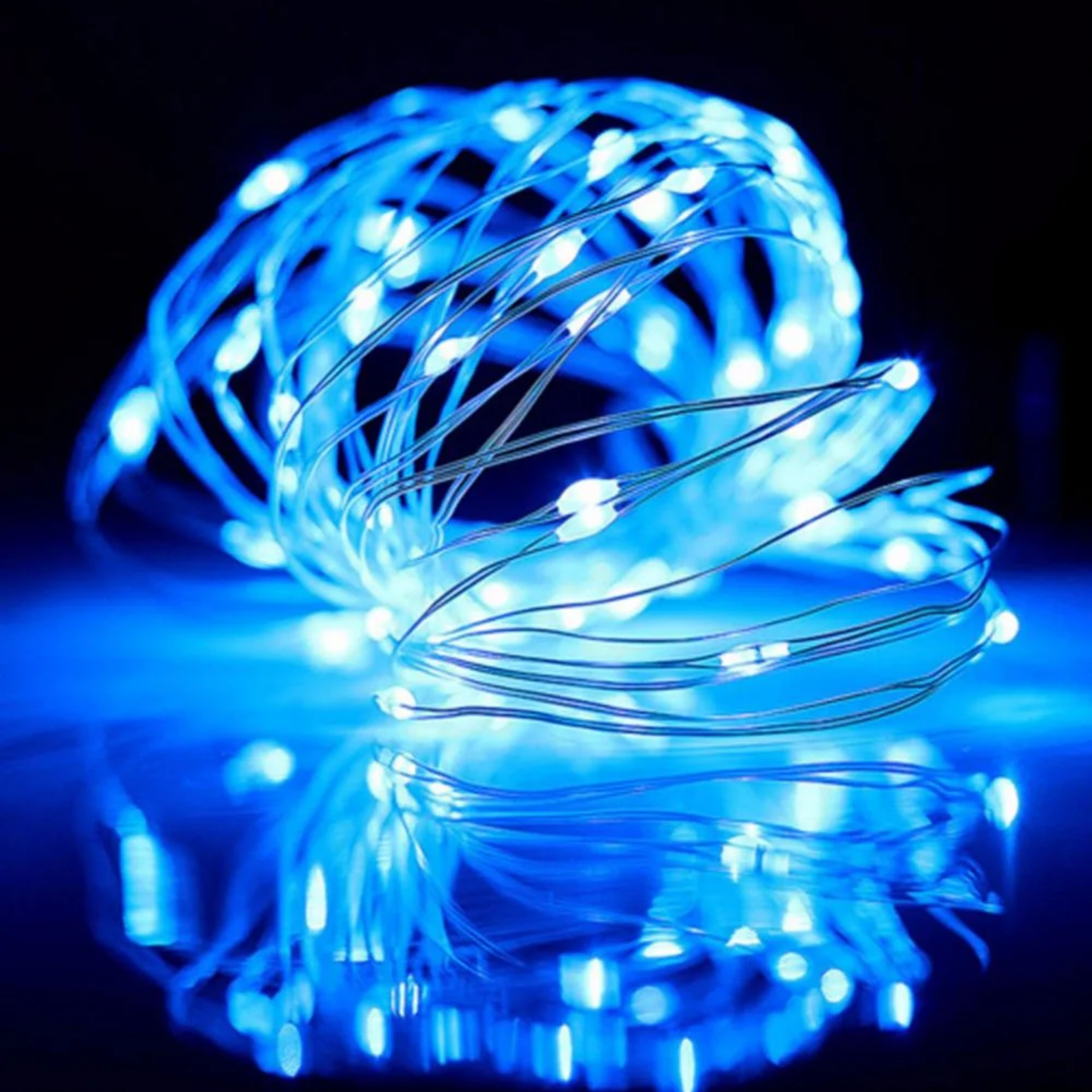 Elegani 100 LED Silver Copper Fairy String Lights – 33ft Plug-In with 4" Spacing, Flexible Wire, Indoor/Outdoor Decorative Lighting for Bedroom, Party, Wedding, and Holiday Décor-Blue