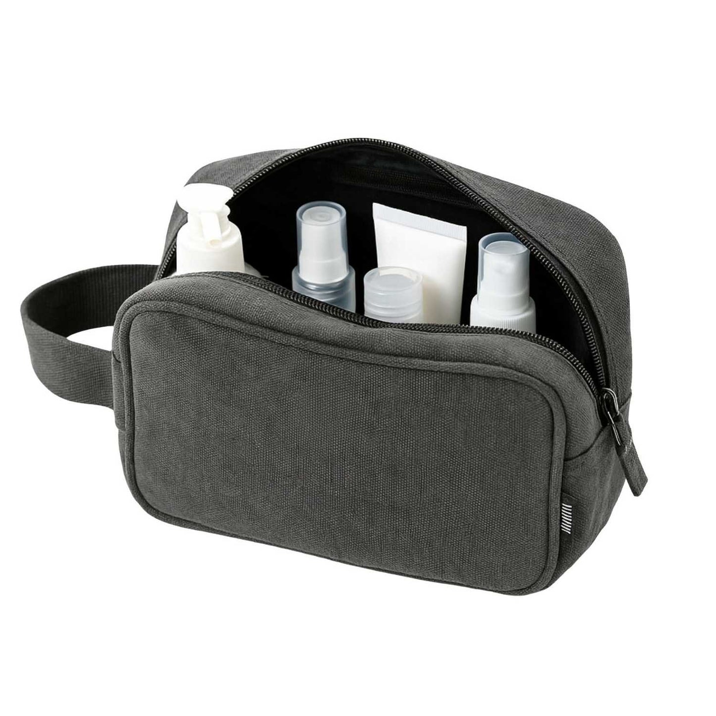 Elegani Canvas Toiletry Bag – 9" x 6" Travel Dopp Kit, 3L Capacity, Dual Zippered Compartments, Inner Pocket, Self-Fabric Handle-Gray