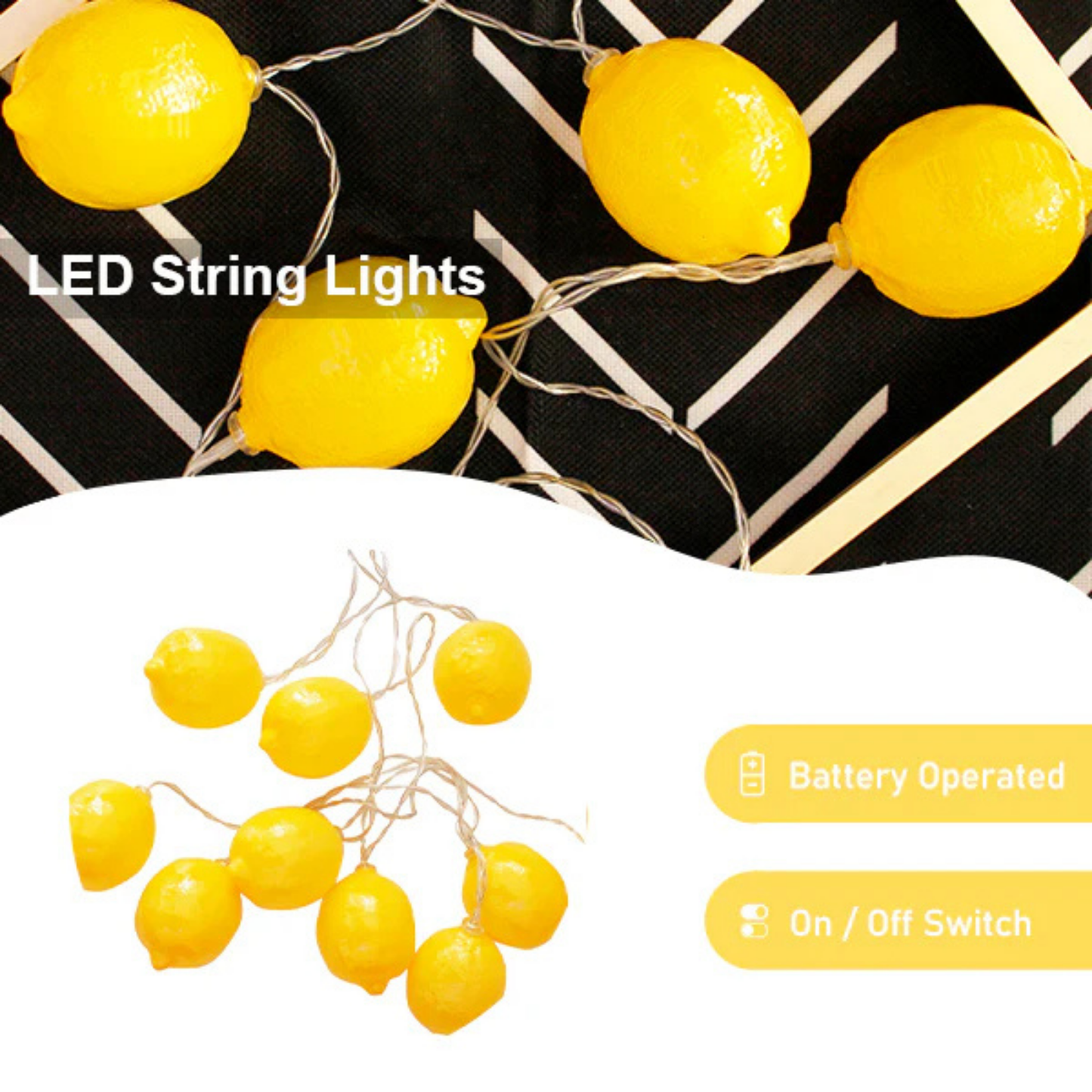 Elegani 10 LED Lemon String Lights – Warm White Indoor Outdoor Décor for Windows, Trees, Railings, Holiday Display