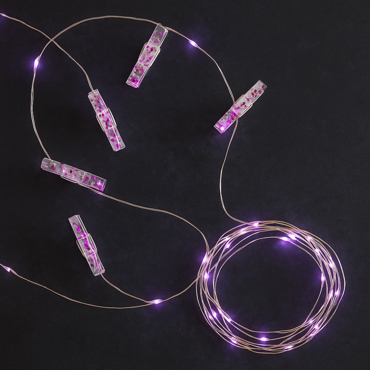 Elegani 36 LED Pink Glitter Photo Clip String Light – 13FT Decorative Lighted Garland for Photos and Art Display