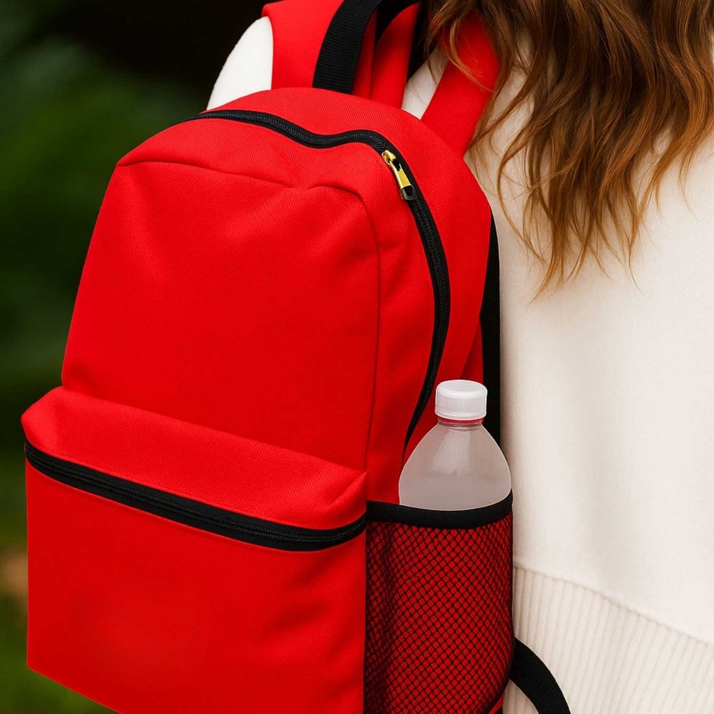 Elegani Classic Backpack – 11.61" x 16.53" x 3.93" Eco-Friendly Recycled PET, 12L Capacity, Ergonomic Sport Zipper Pulls-Red