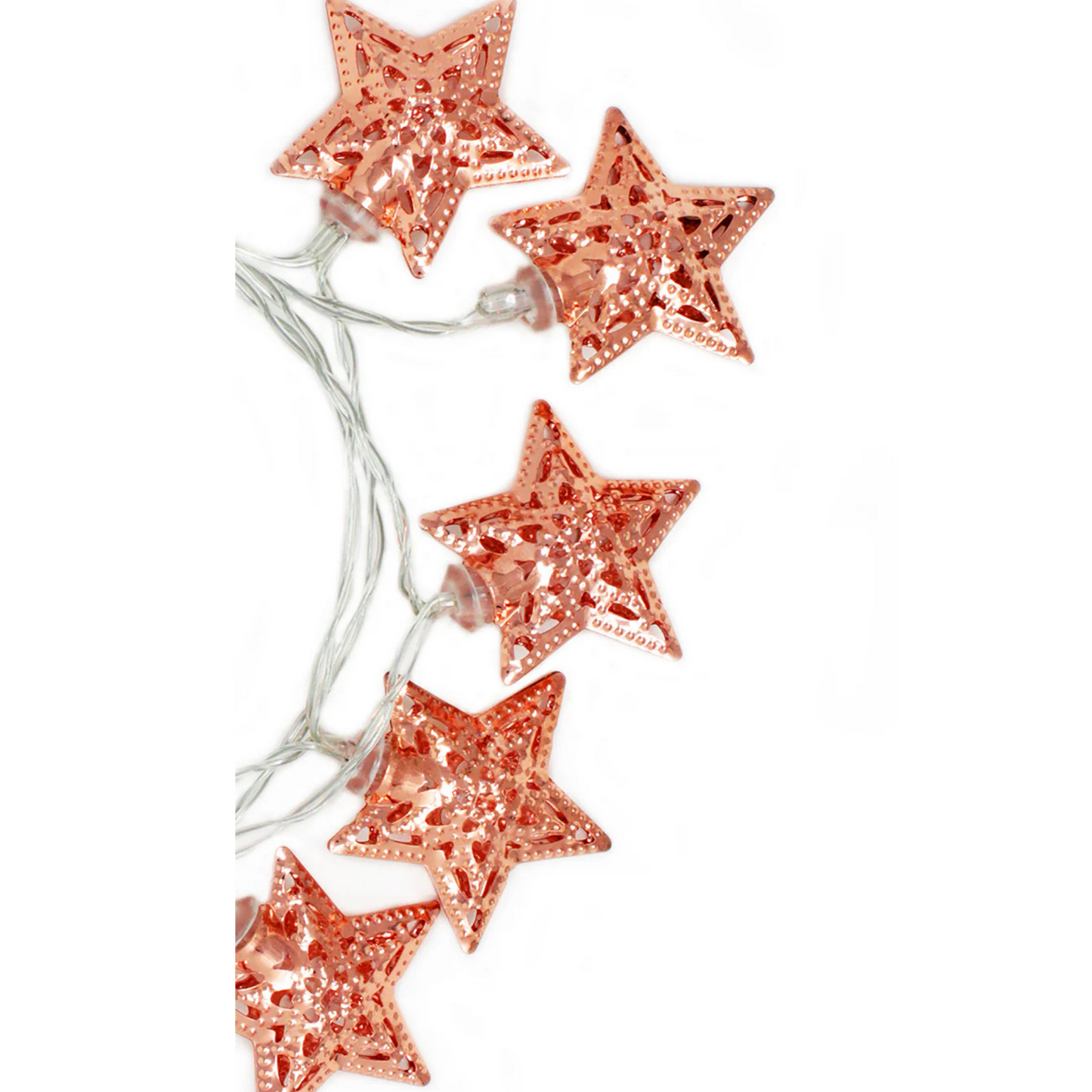 Elegani 10 LED Rose Gold Star String Lights – Warm White Metal Star Fairy Lights – 3ft Lighted Cord
