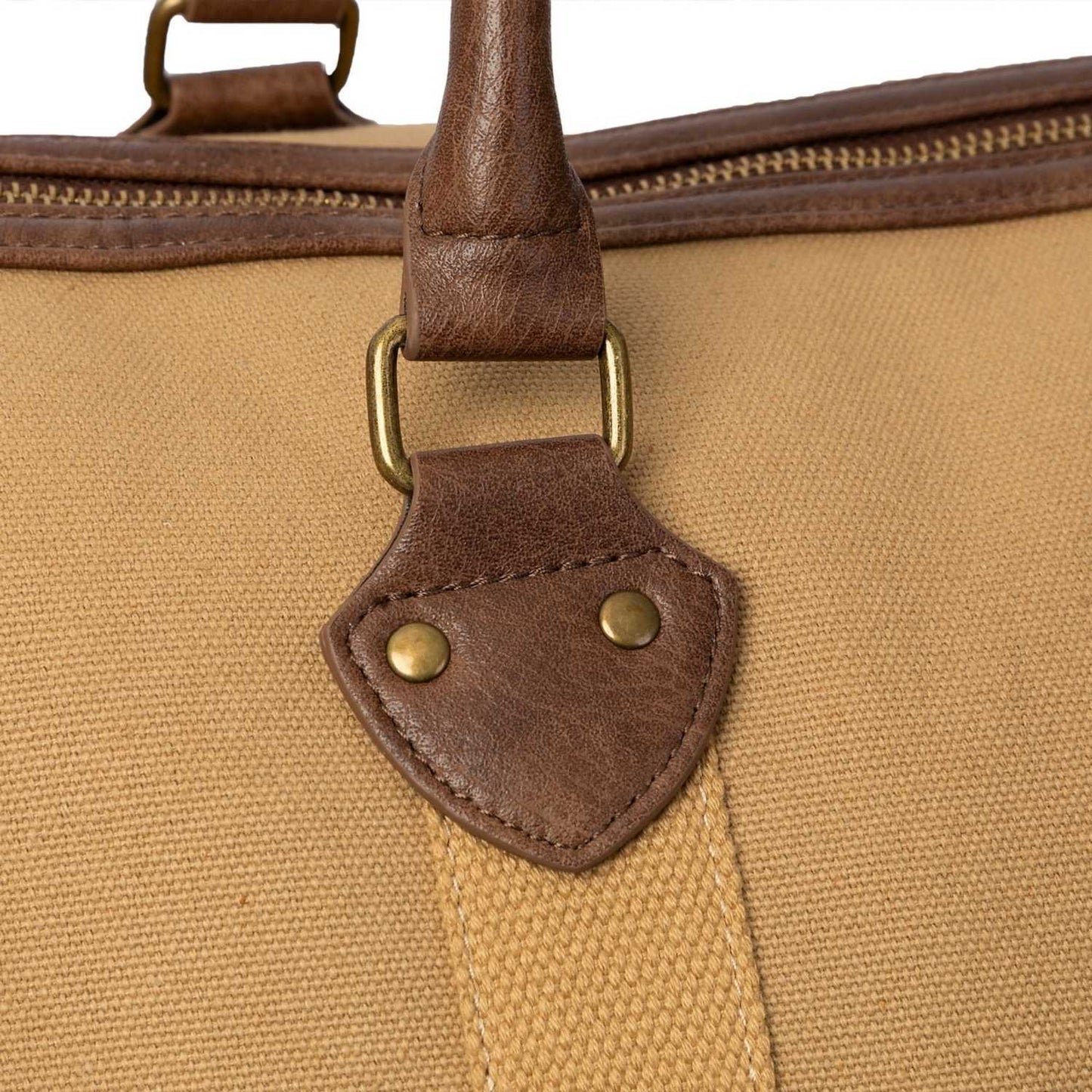 Elegani Touring Luxe Duffel Bag – 21.65" x 11.81" x 10.23", 42.9L Capacity, Eco-Friendly Recycled Canvas with Leatherette Accents-Tan