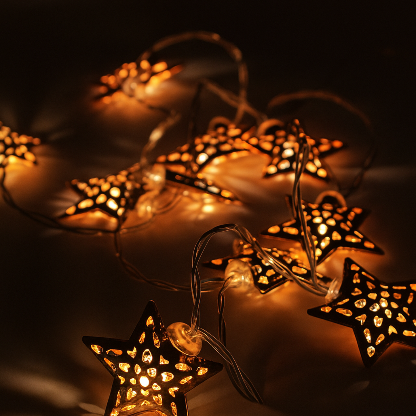 Elegani Rose Gold Moroccan Star String Lights – 10 LED Warm White Lights, 3FT Clear Cable