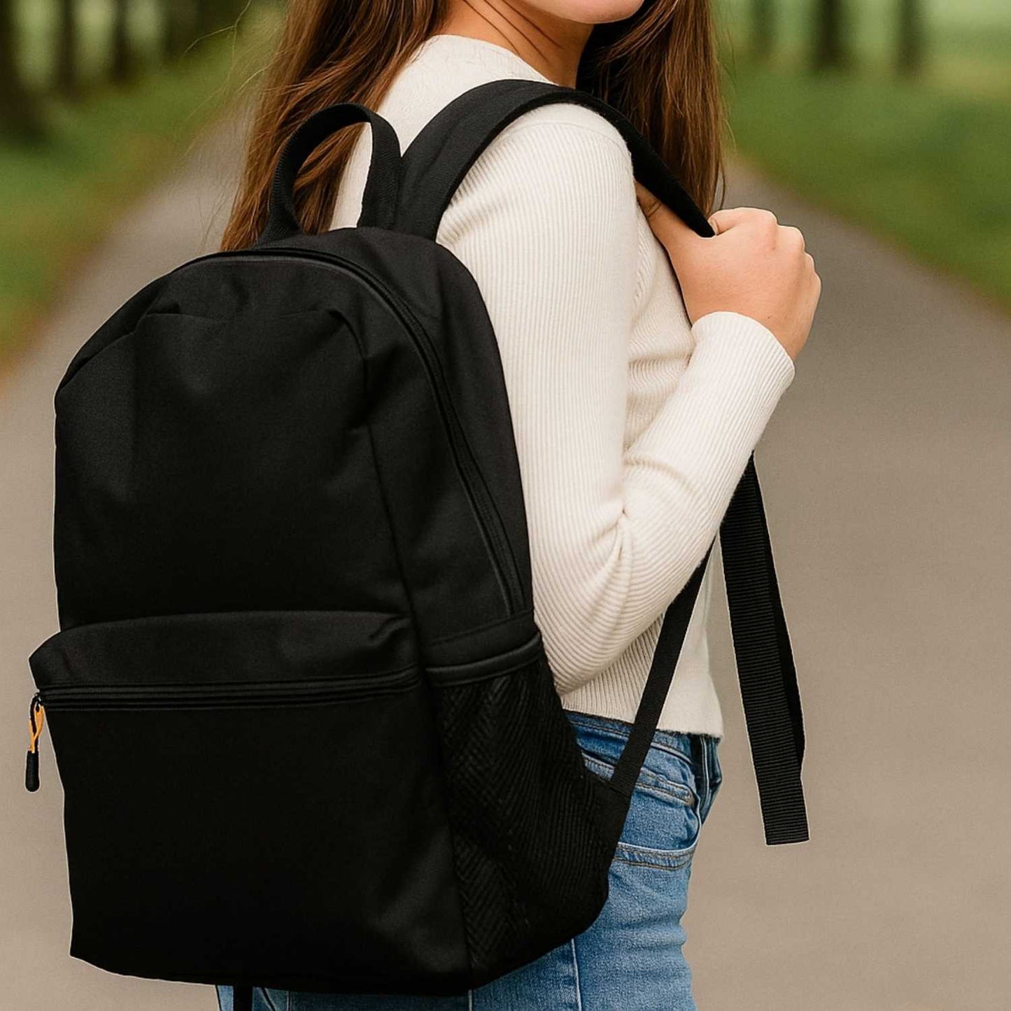 Elegani Classic Backpack – 11.61" x 16.53" x 3.93" Eco-Friendly Recycled PET, 12L Capacity, Ergonomic Sport Zipper Pulls-Black