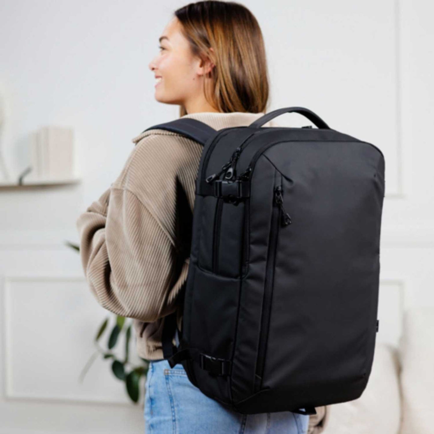 Elegani Journey Weekender Backpack – 12.99" x 20.07" x 8.26" Eco-Friendly Recycled Polyester, Spacious Travel Backpack-Black