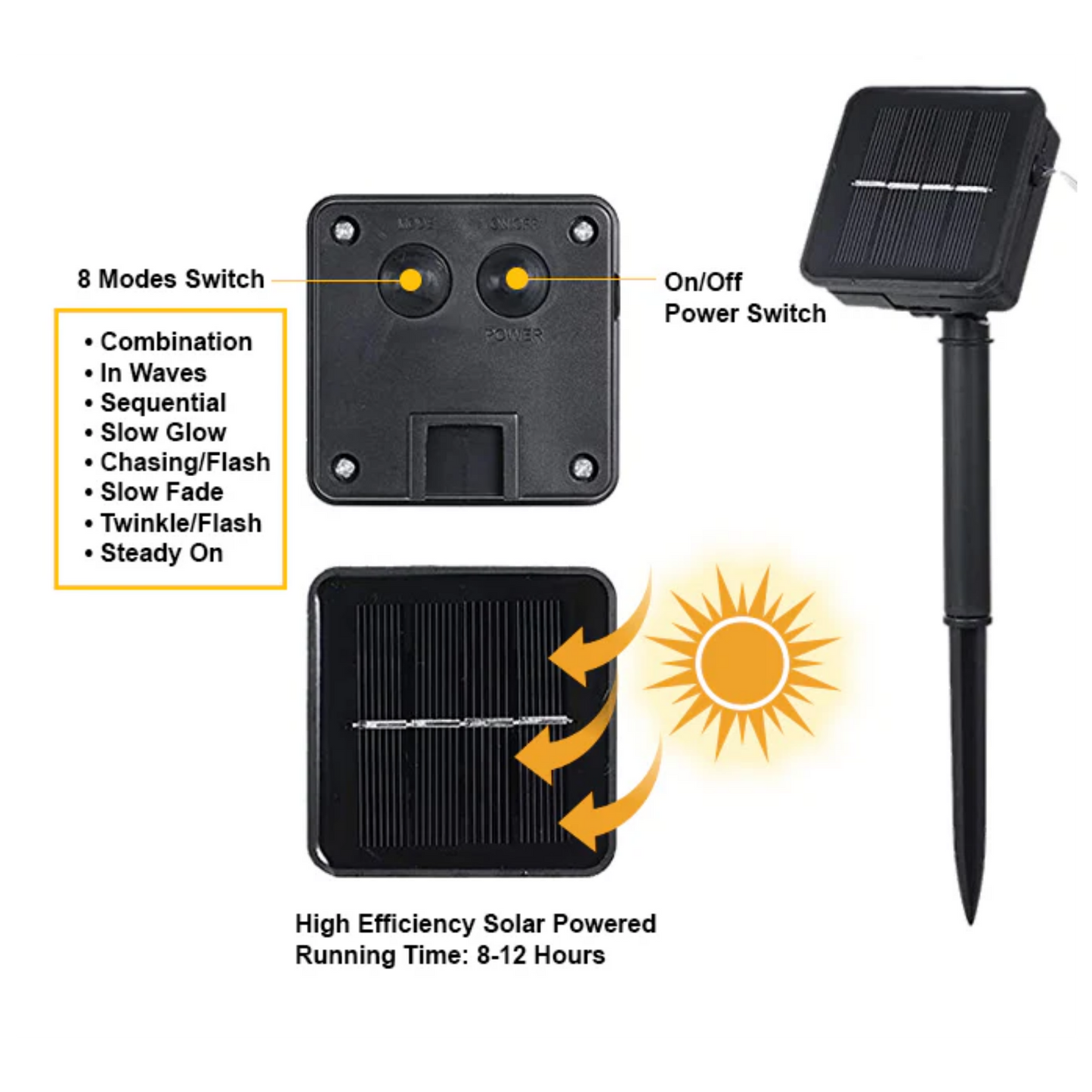 Elegani Solar Powered 200 LED Fairy Lights – 72 Ft Copper Wire, 8 Lighting Modes, Warm White Outdoor String Lights for Garden, Patio, Wedding, or Holiday Décor